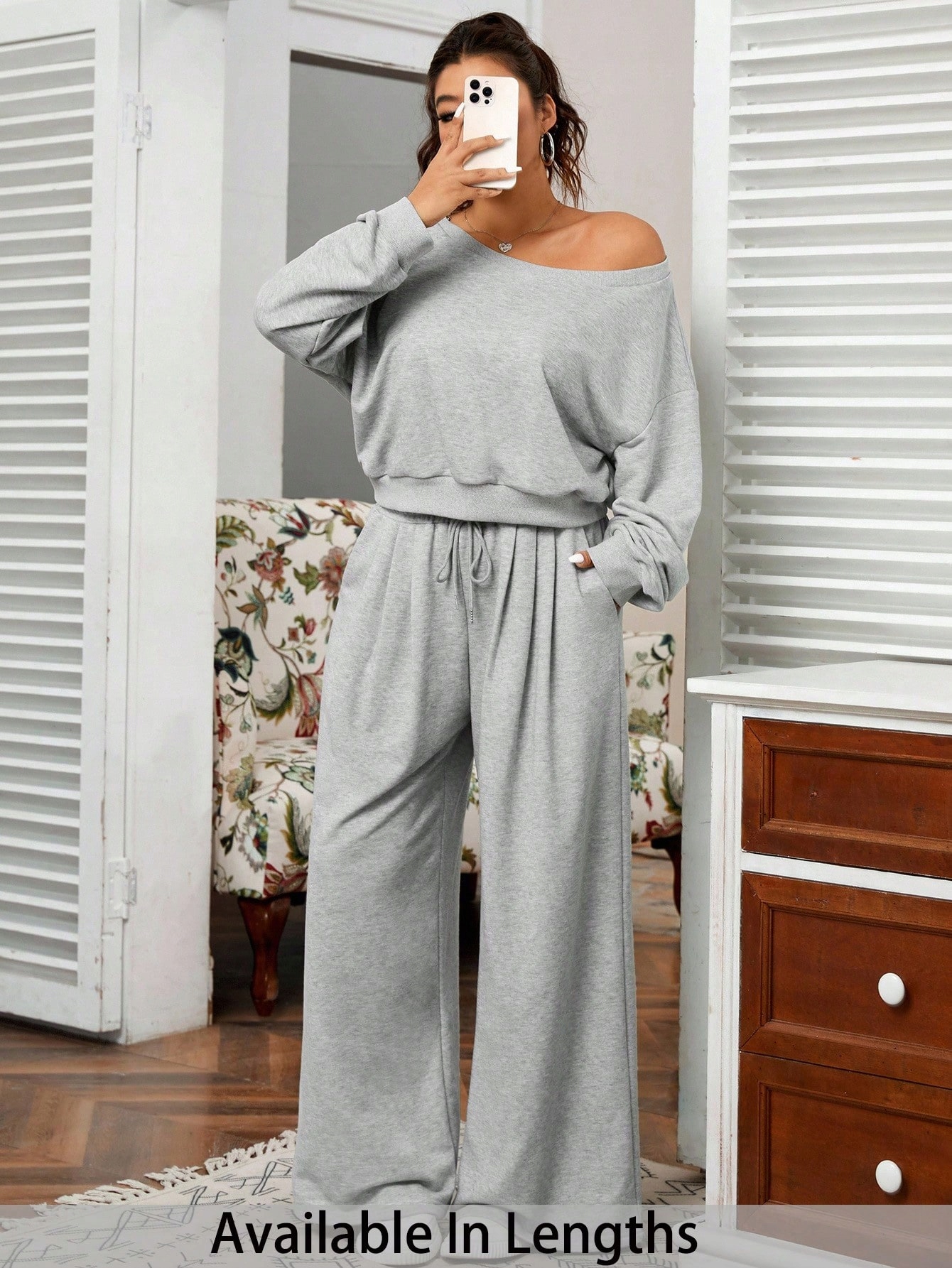 Teplákovka Dámský Komplet Volný Šedý Wide Leg Na Léto Casual Shein XXL 44