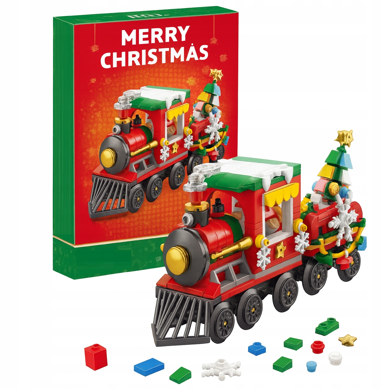 ÉPÍTŐKOCKÁK: KARÁCSONYI ÉPÍTŐKOCKA SZETT - KISVASÚT / VONAT 322 db-os
