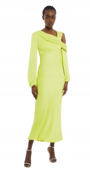 Karen Millen Zelená Šaty MIDI S Asymetrickým Výstřihem 38 B1F