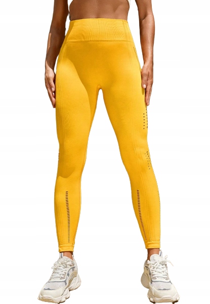 Legginsy Damskie Sportowe Z Dziurami Żółte S V1C