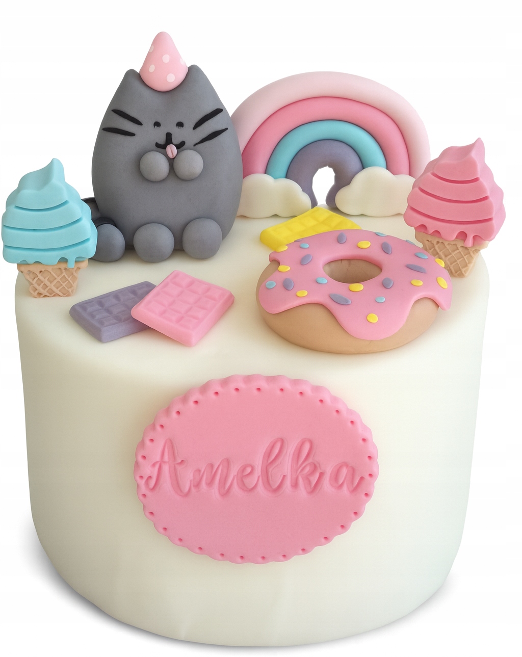 Levně Sada cukrových figurek Pusheen – duha sladkostí a jmenovka