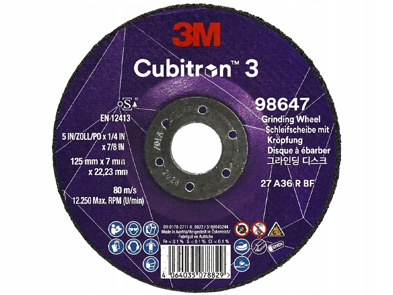 TARCZA DO SZLIFOWANIA 3M CUBITRON 3 Z OBNIŻONYM ŚRODKIEM P36+ T27 125mm Kod producenta 7100303982