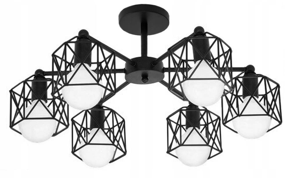 

Lampa Wisząca Sufitowa Metalowa Czarna 6-RAMIENNA