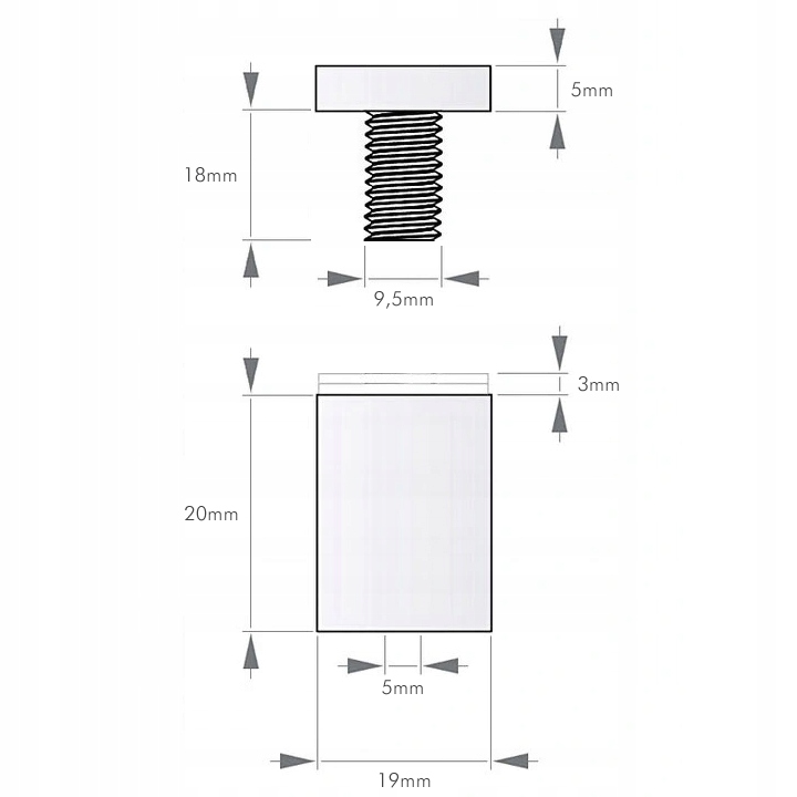 19X25 DYSTANS MONTAŻOWY DYSTANSE MONTAŻOWE CZARNY Wysokość produktu 2.5 cm