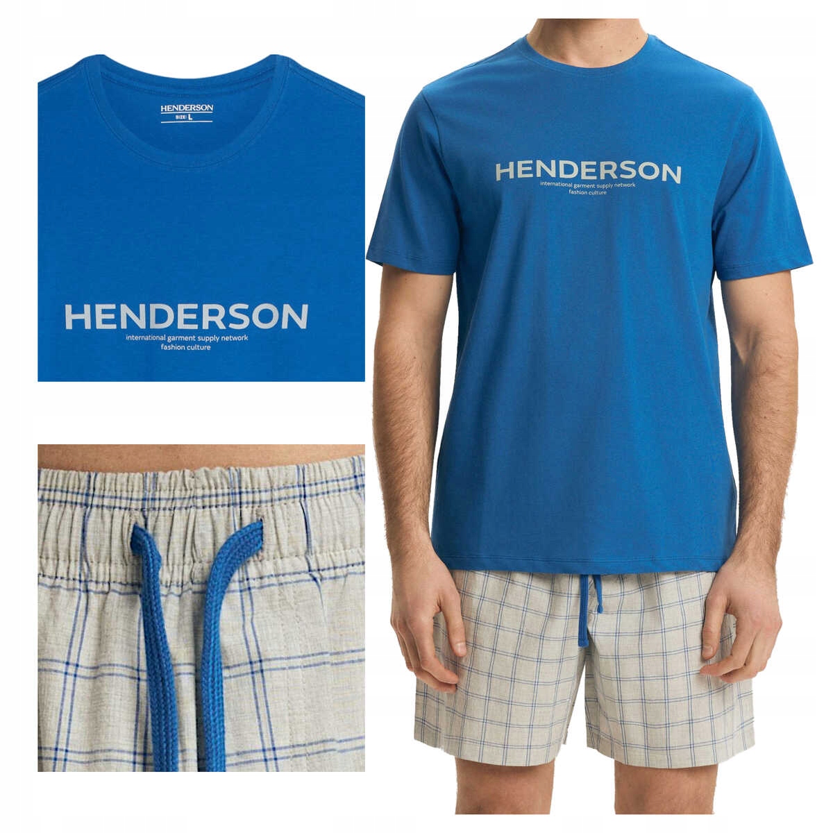 Henderson Pánské bavlněné pyžamo s krátkým rukávem Nori 43453 modré 3XL