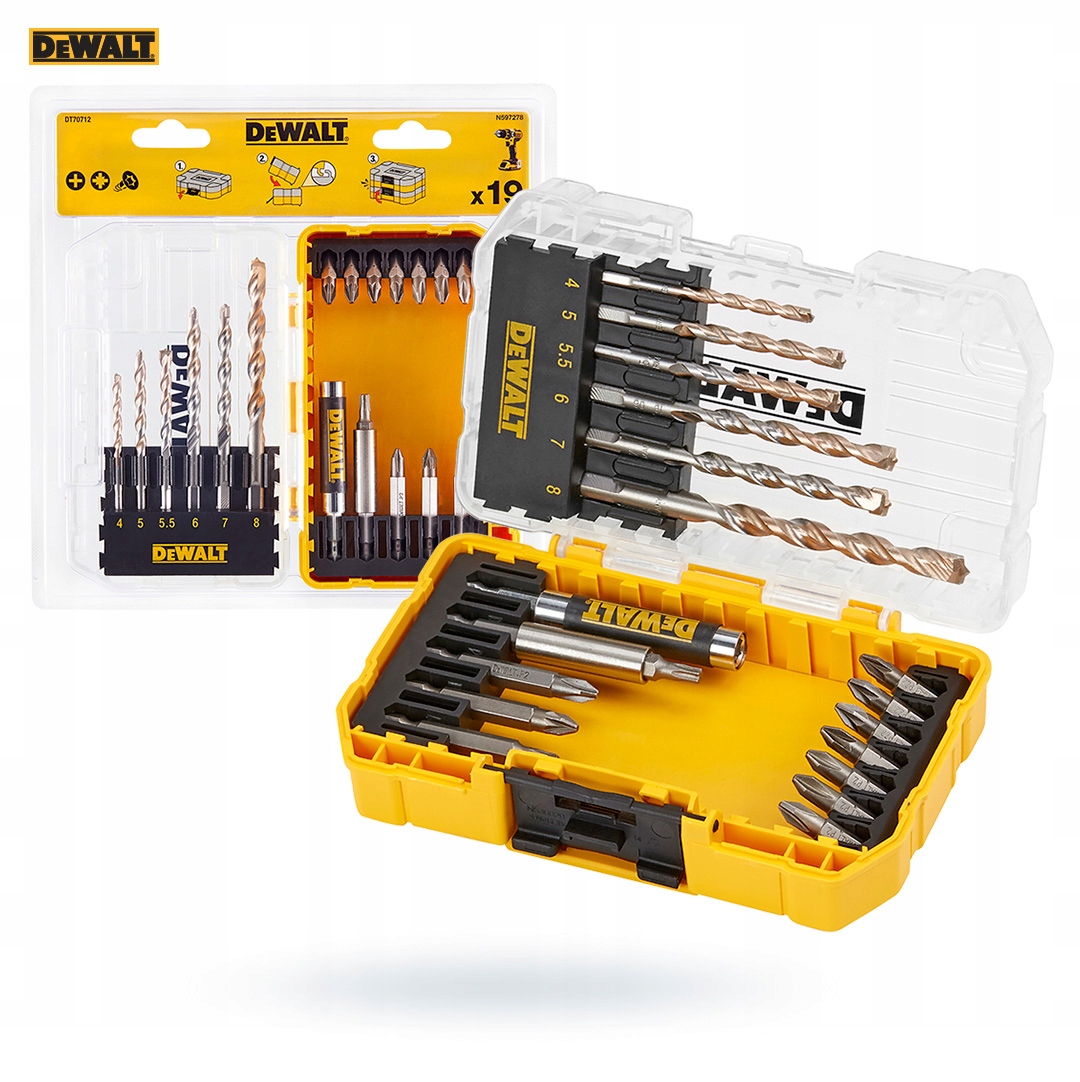 Dewalt DT70712 Zestaw Bitów Wierteł Do Betonu 19pc Extreme Z Uchwytem 1/4"