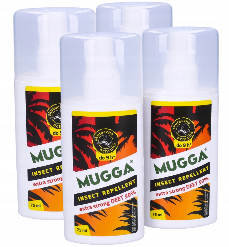 4x Mugga Spray 50% Deet na komary kleszcze czerwona Środek 75ml Odstraszacz