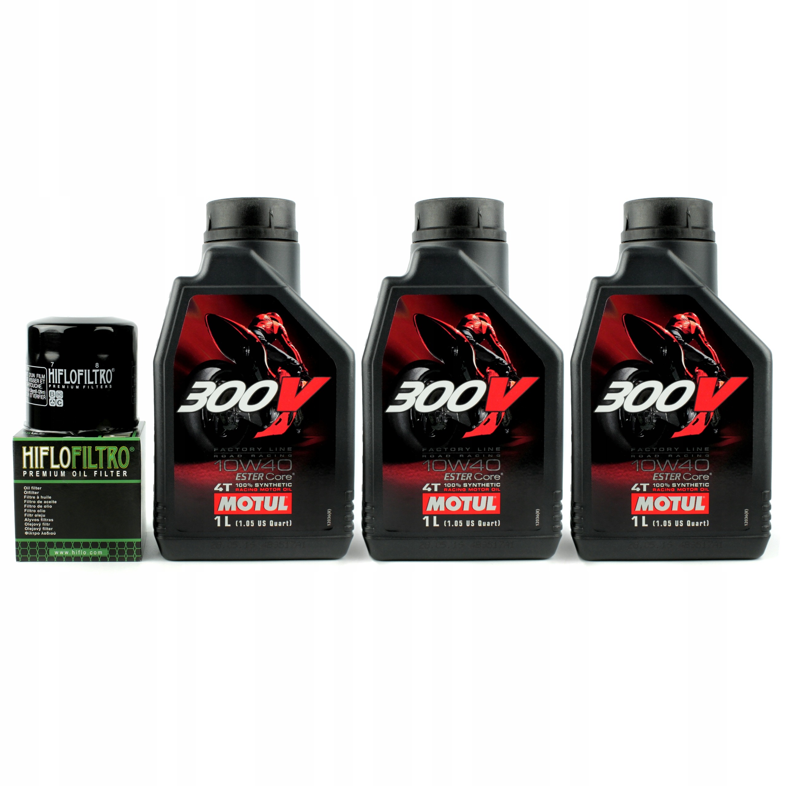 

Olej silnikowy Motul 300V 10W40 3 litry filtr Hf