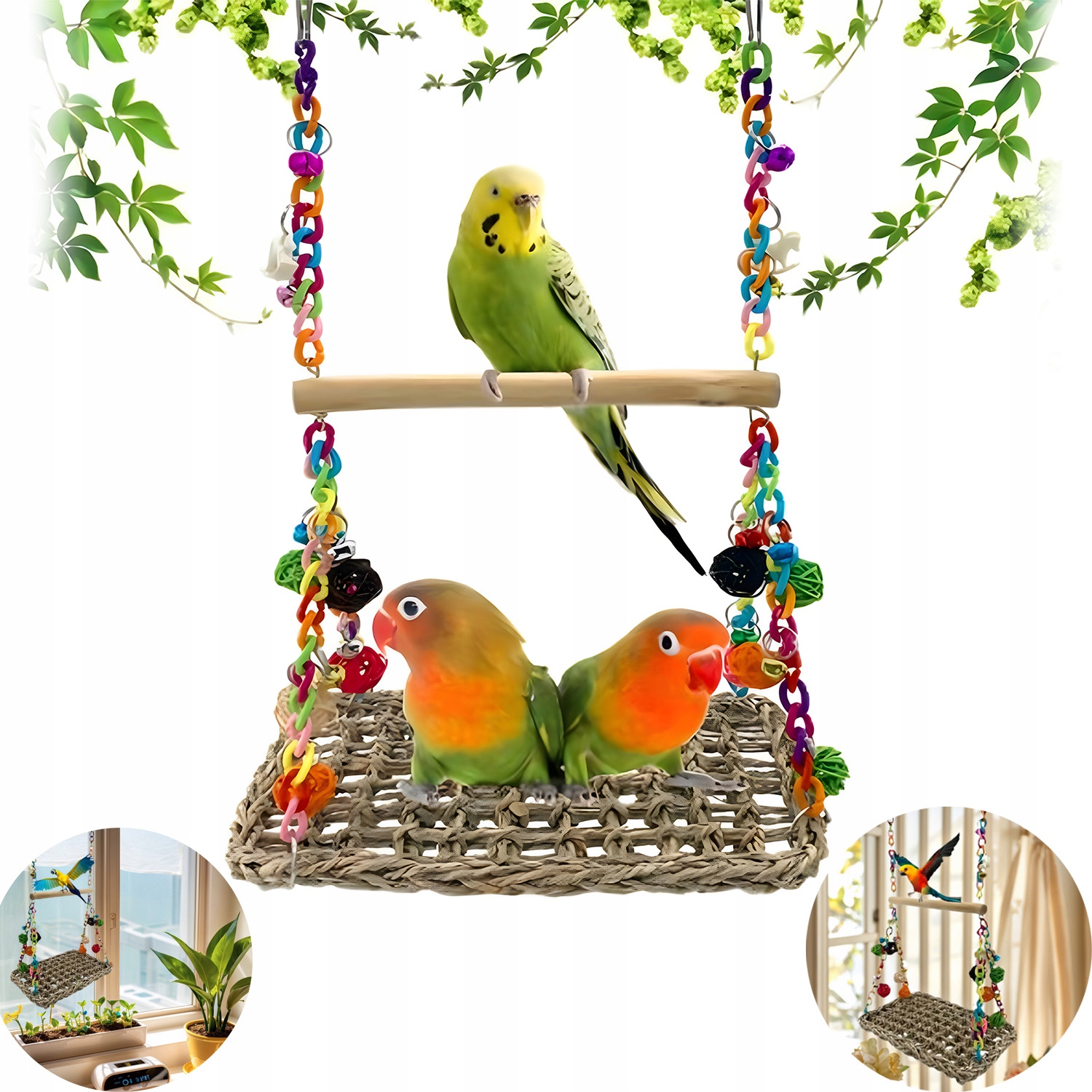 Levně Hračky Pro Papoušky Ptáků Houpačka S Klipy Do Klece Snadná Montáž Trvala