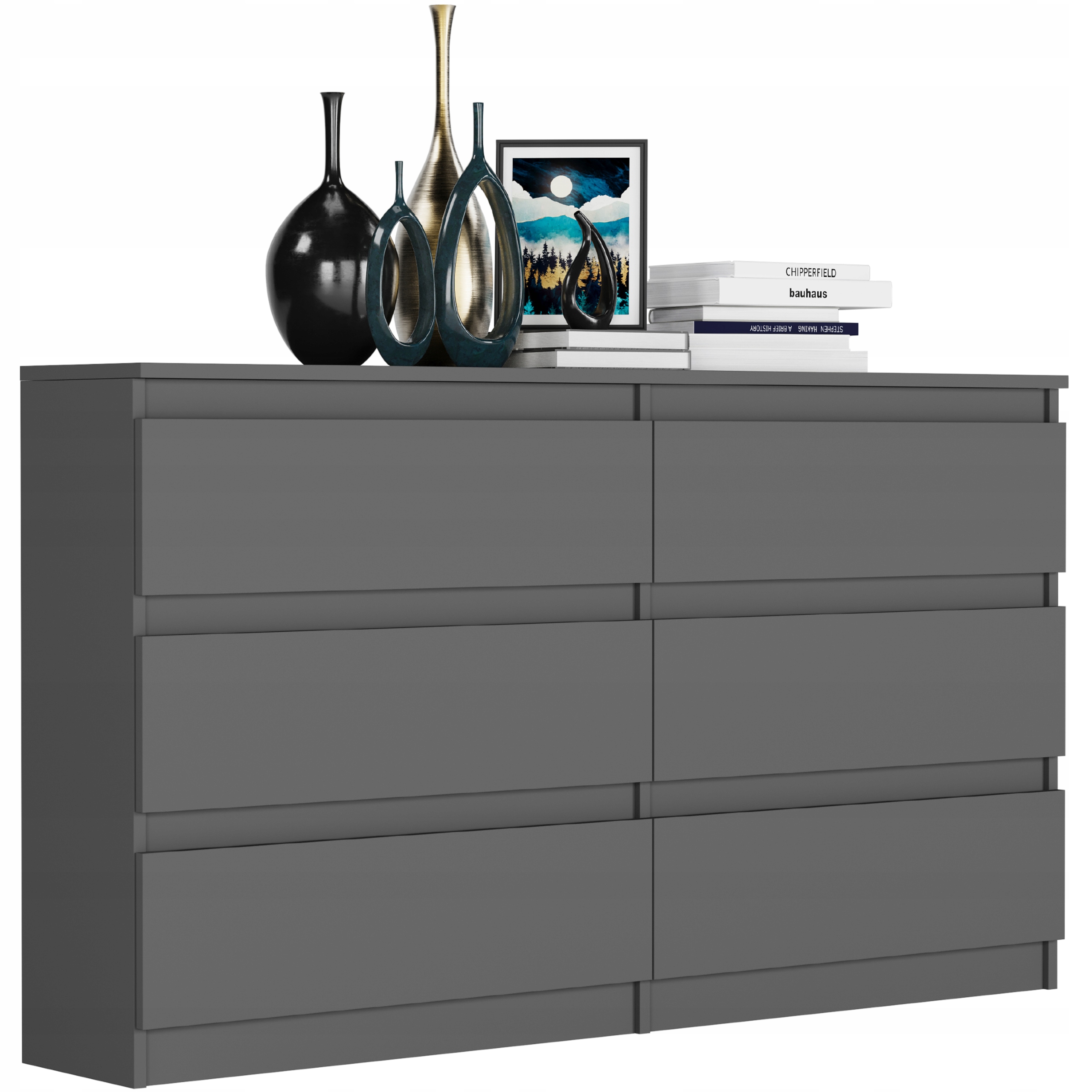 KOMODA 140 CM SZAFKA 6 SZUFLAD PRODUCENT PL R-140 ANTRACYT