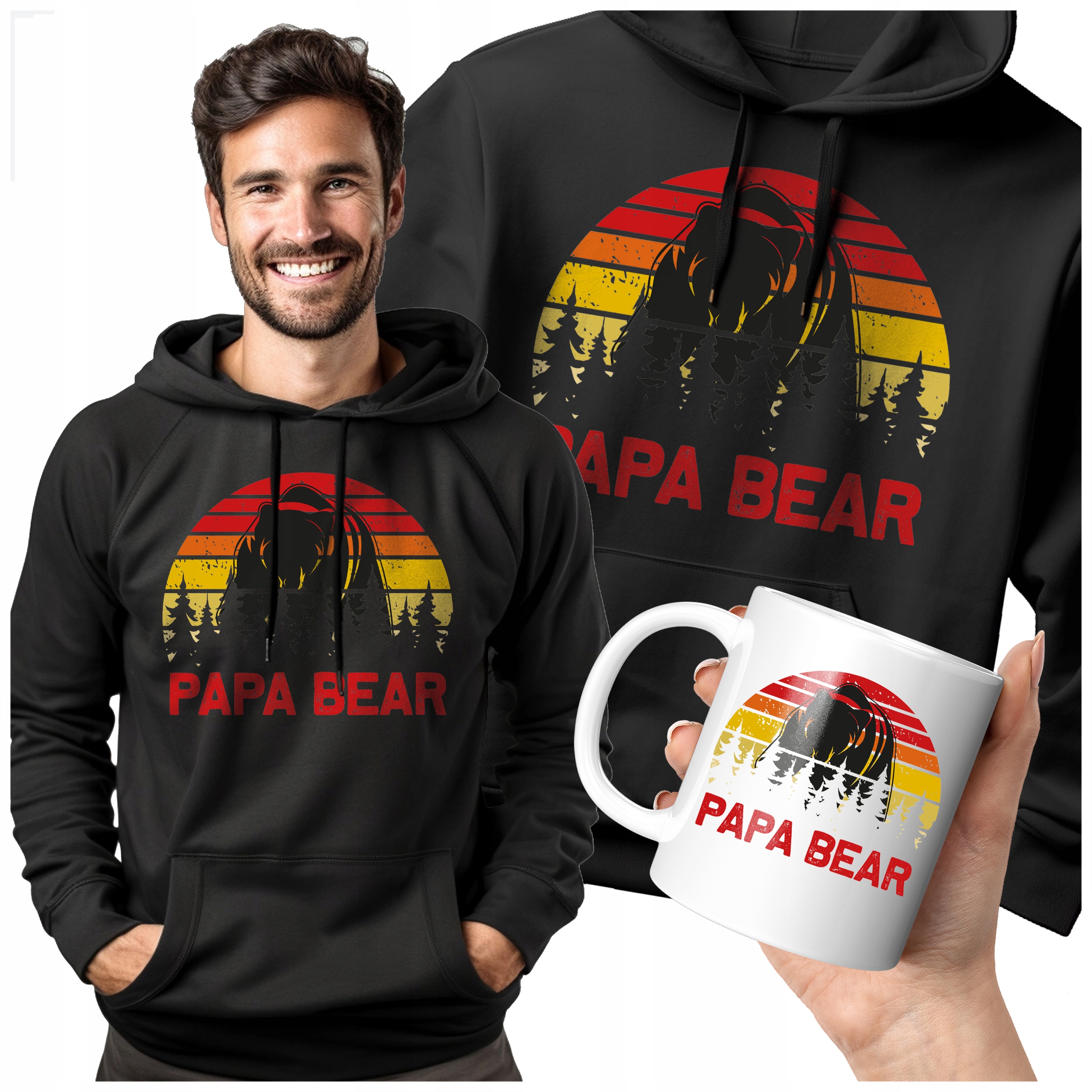 Pánská Mikina Papa Bear Den Táty Otce Dárek Set S Hrnkem Hrnek