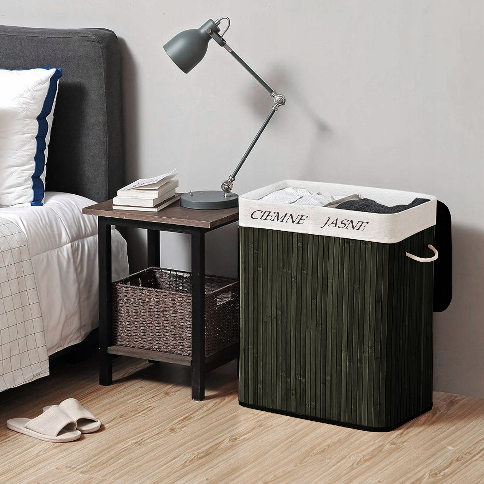 KOSZ BAMBUSOWY NA PRANIE DWUKOMOROWY POJEMNIK 100L CZARNY Kod producenta KOSZ BAMBUSOWY NA PRANIE DWUKOMOROWY POJEMNIK