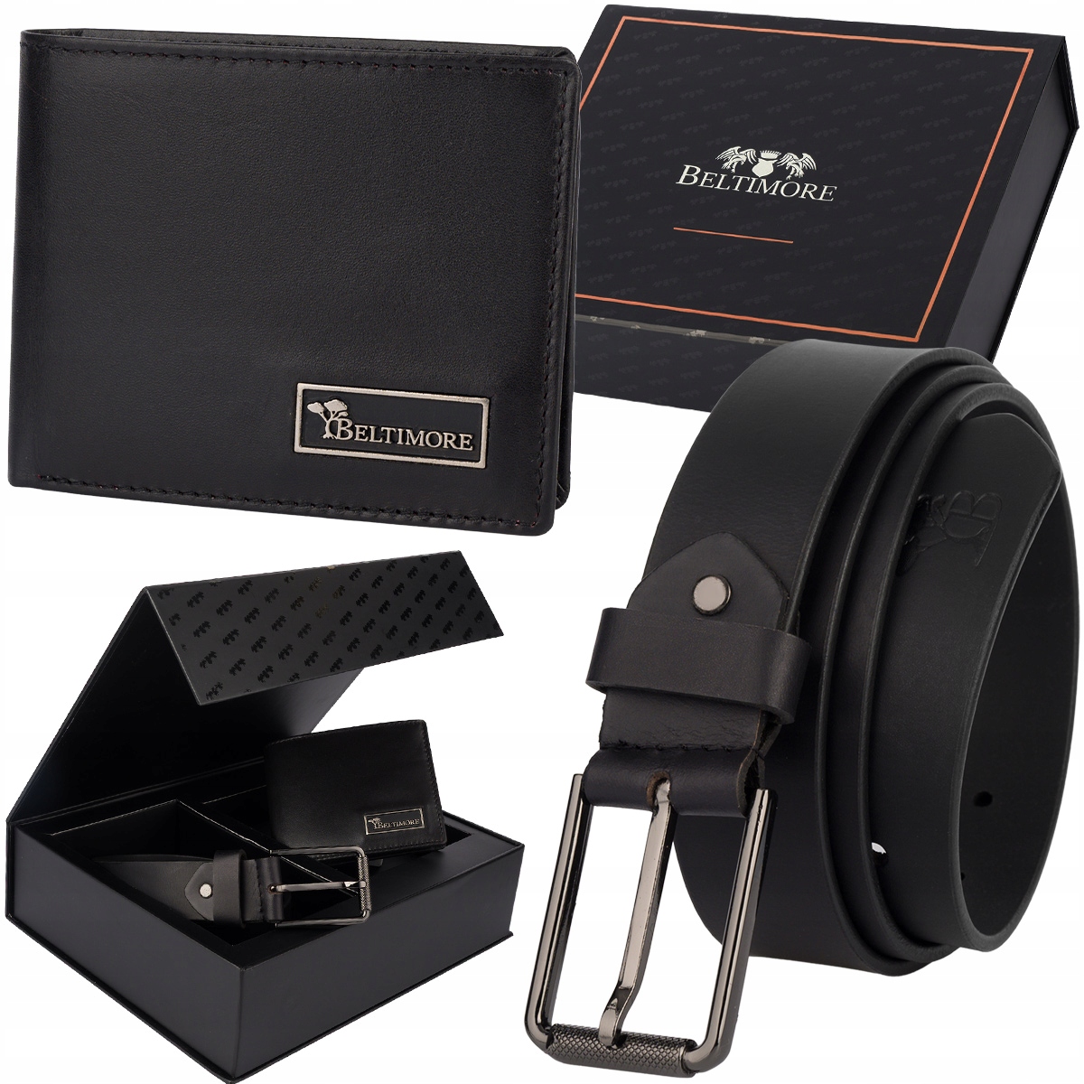 Dárková sada pánský kožený pásek peněženka krabička Beltimore