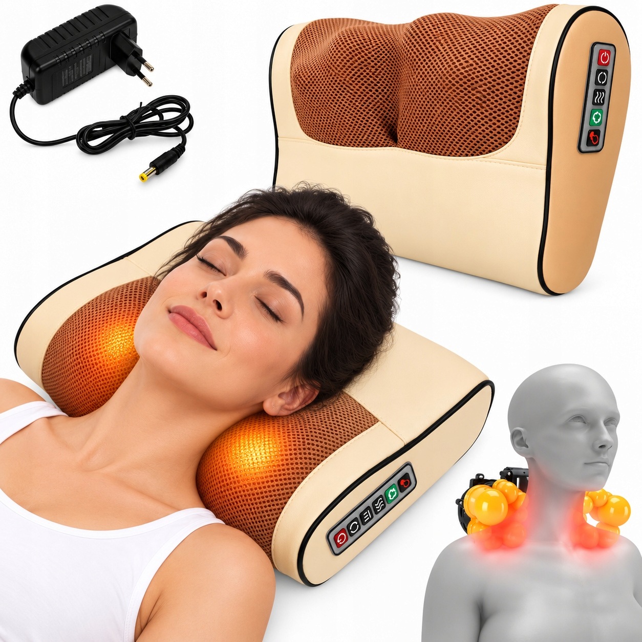 Masażer Grzejący Poduszka Shiatsu Masująca Pleców Kark Ciało Plecy Nogi