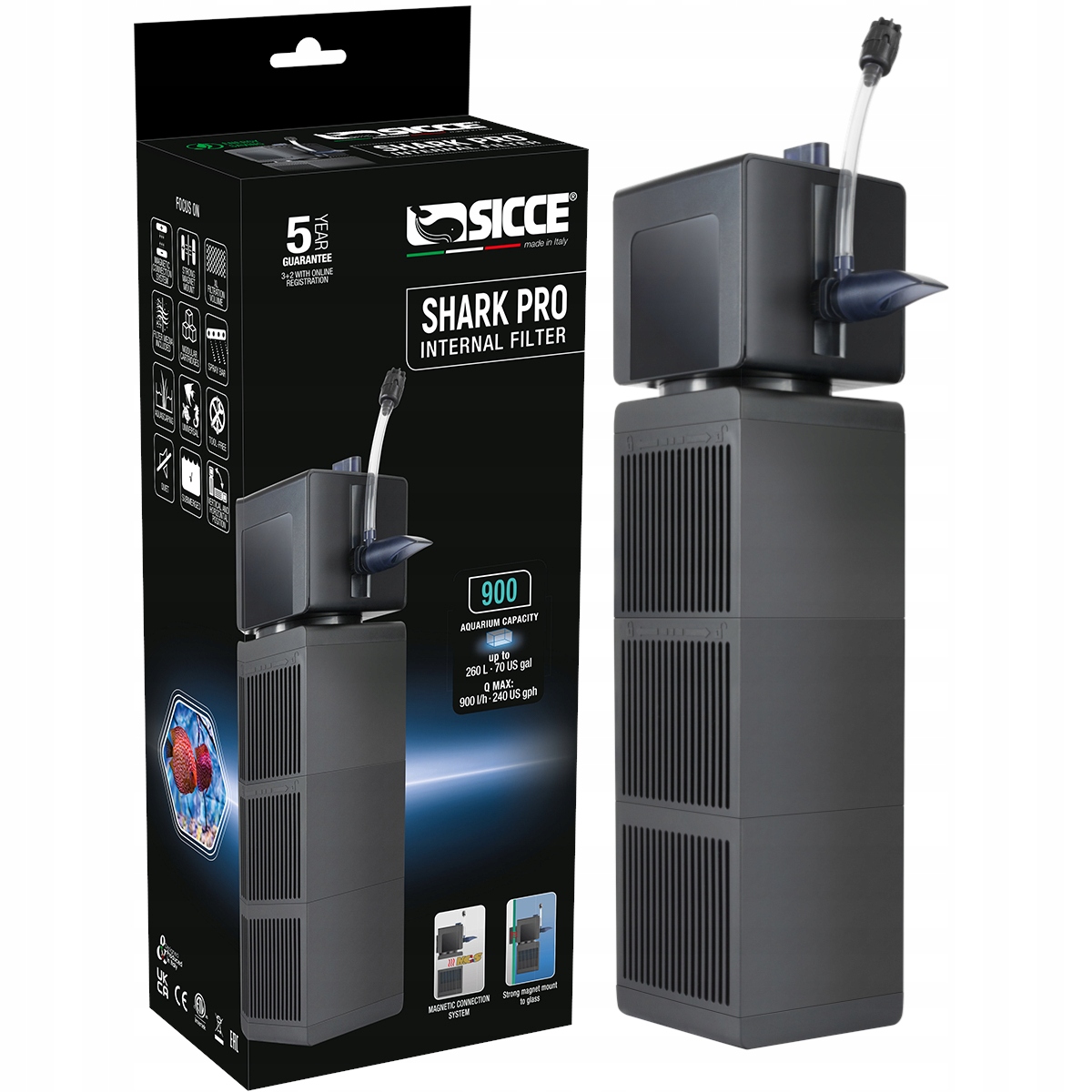 Levně Sicce Shark Pro 900 vnitřní filtr pro akvárium 900l/h 10W