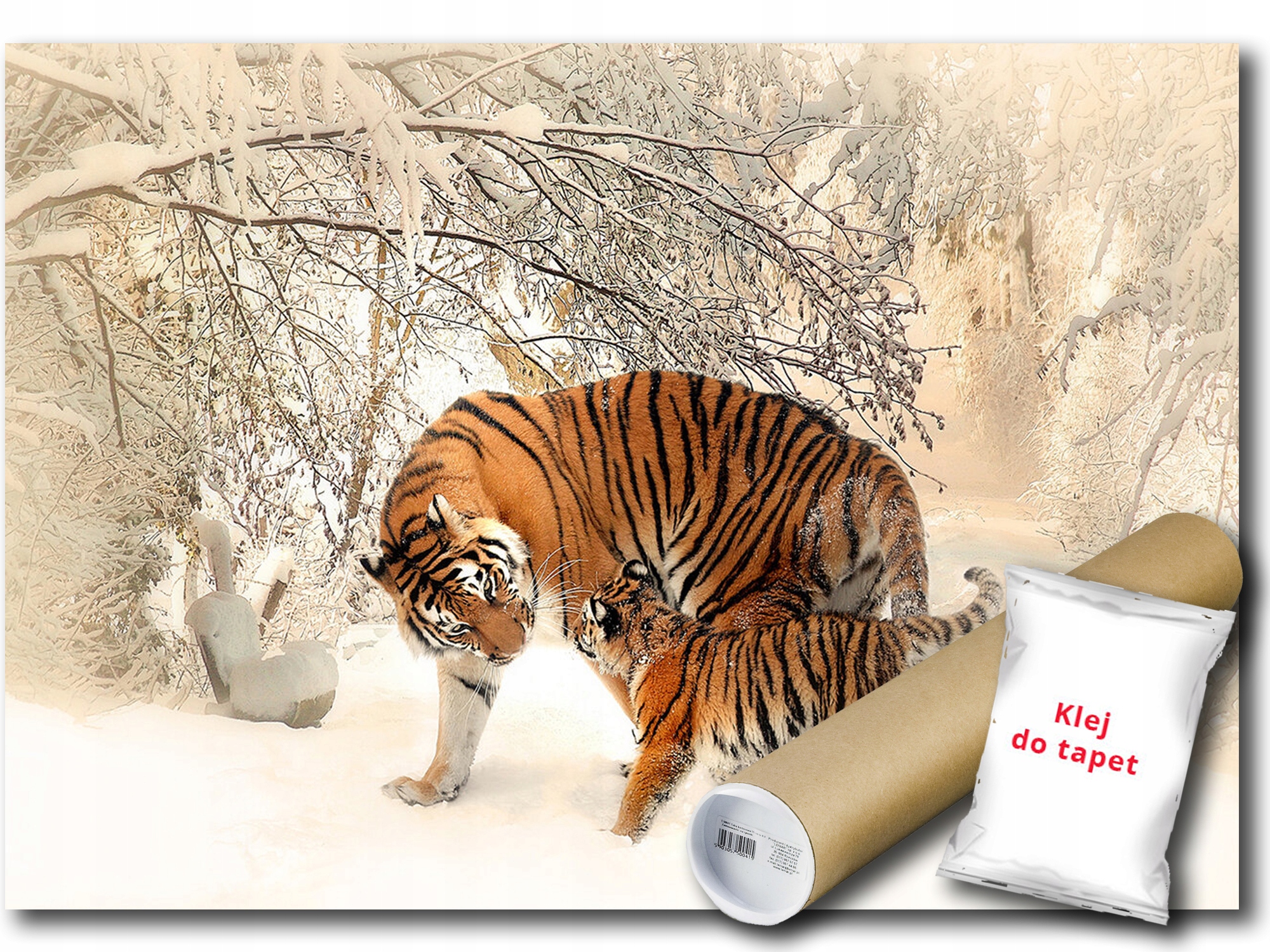 Vinylová Fototapeta Tigry Mačky Mama Dieťa Rodina Sneh Zima 368x254