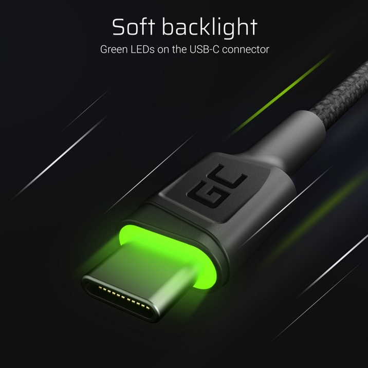 3x Kabel USB-C 30 120 200cm LED Green Cell QC 3.0 Marka Green Cell
