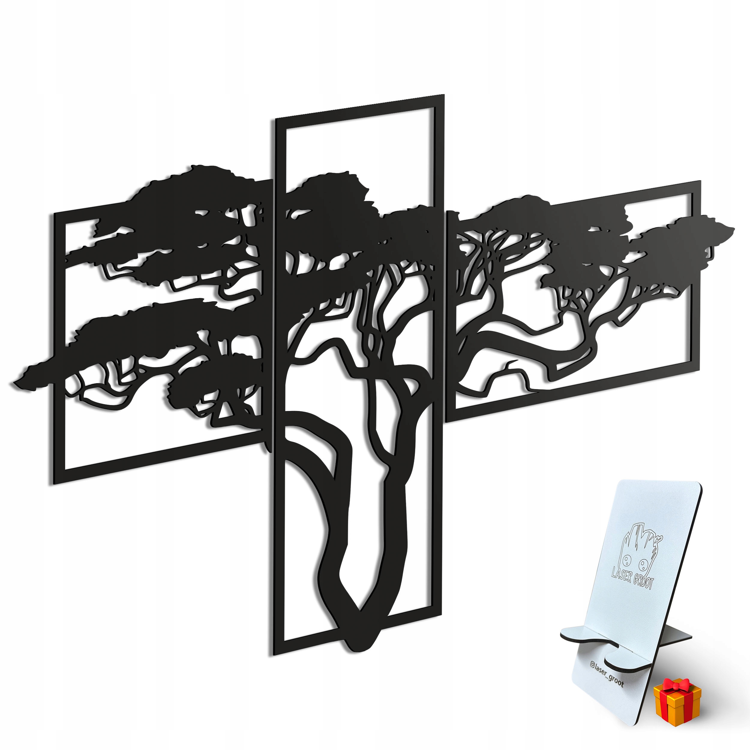 Dřevěný 3D obraz Panely Savannah Strom v loftu Nástěnná Dekorace Dárek
