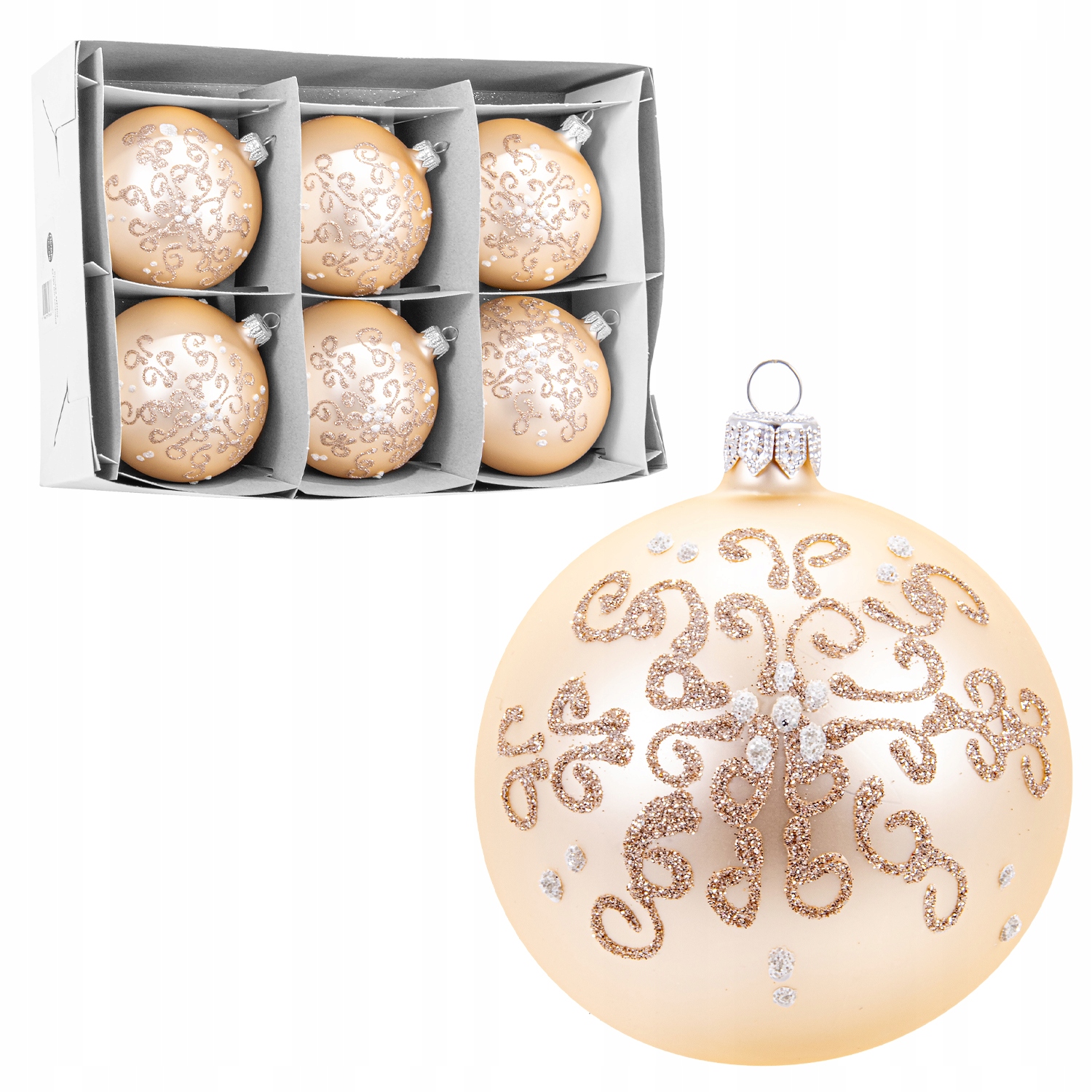 Skleněné Sada Vánočních Baněk 6 ks Vanilkové Vánoční baňky na stromeček 10 cm