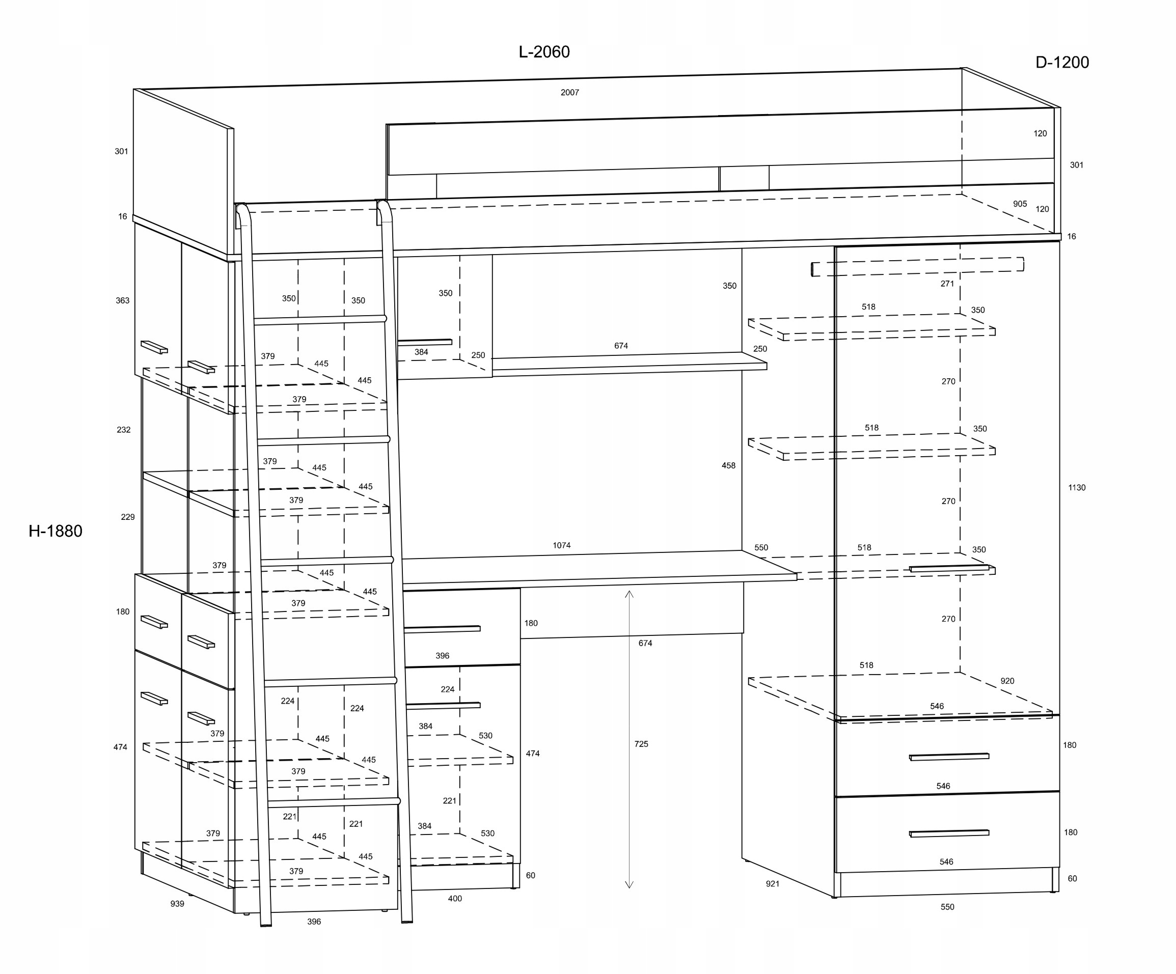 VELVE L antresola bez mat. biały / błękit Typ łóżko piętrowe