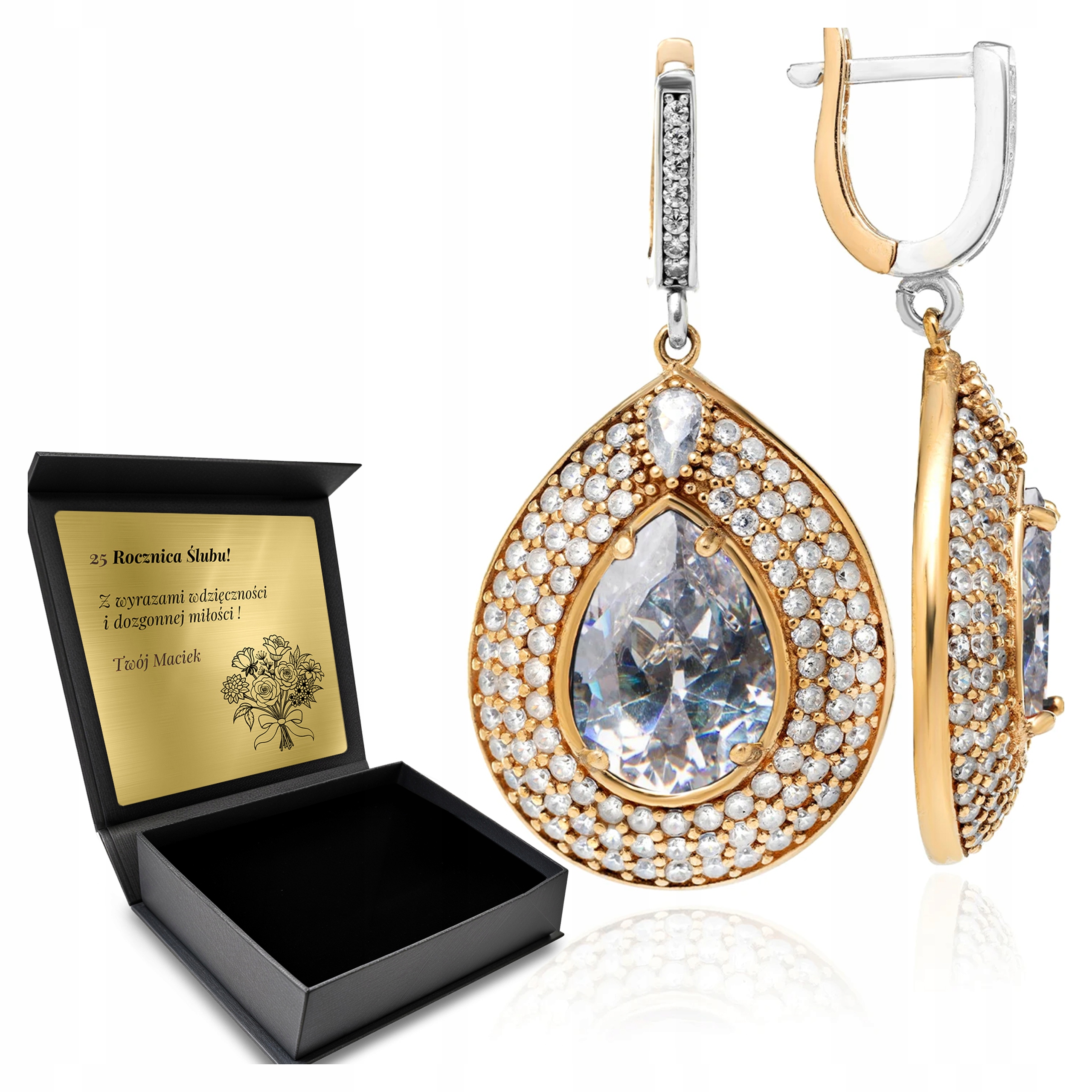 Stříbrné Náušnice 925 Zirkony A Topaz Dárek pro ženu Gravírování Bonus