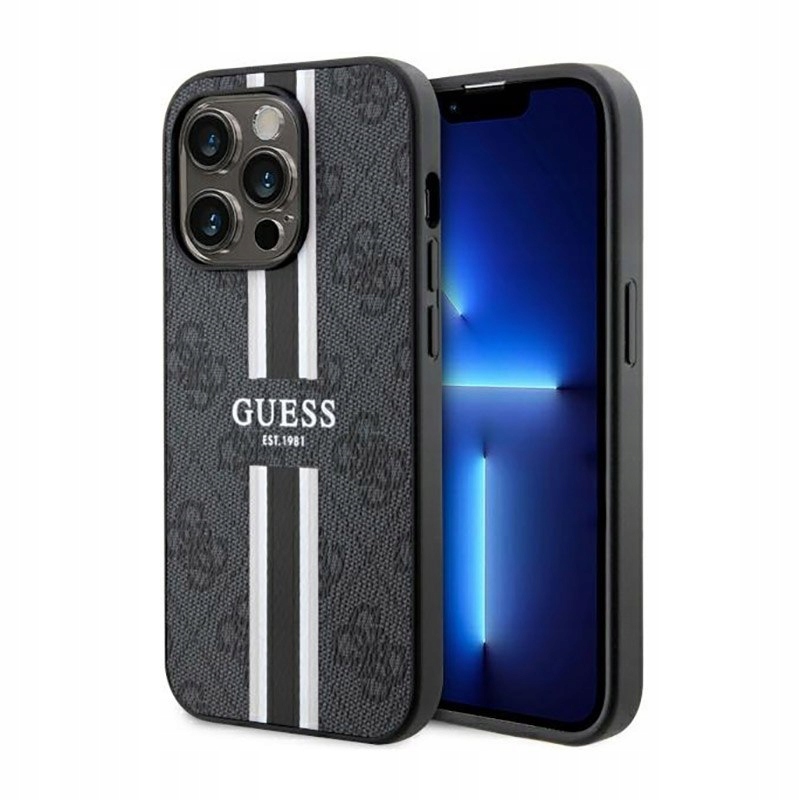 Guess 4G Printed Stripes MagSafe – Pouzdro pro iPhone 14 Pro (Černé)