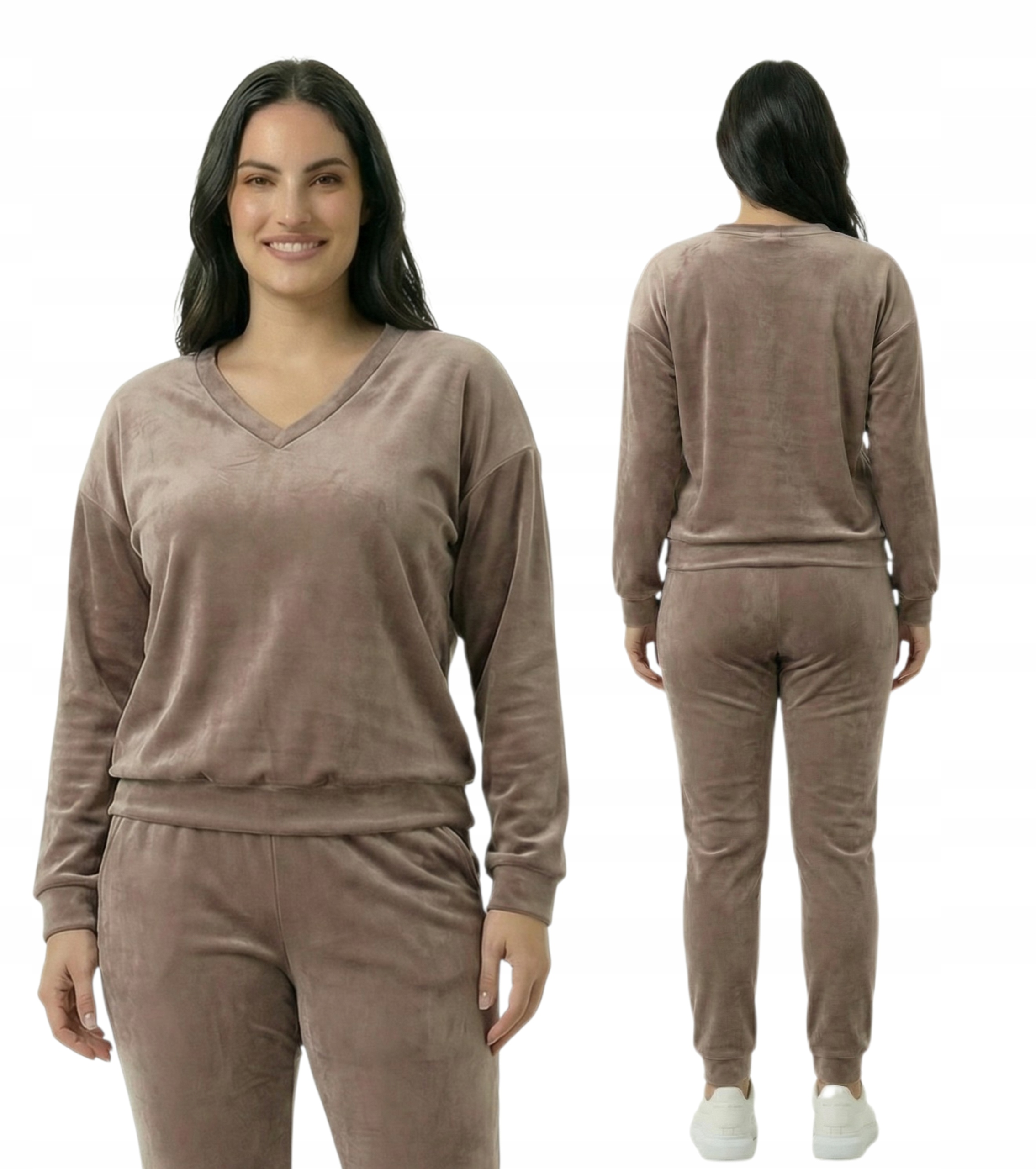 Módní Teplákovka Teplákovka Plus Size Polský Komplet Mikina Kalhoty Cappuccino r.XXL