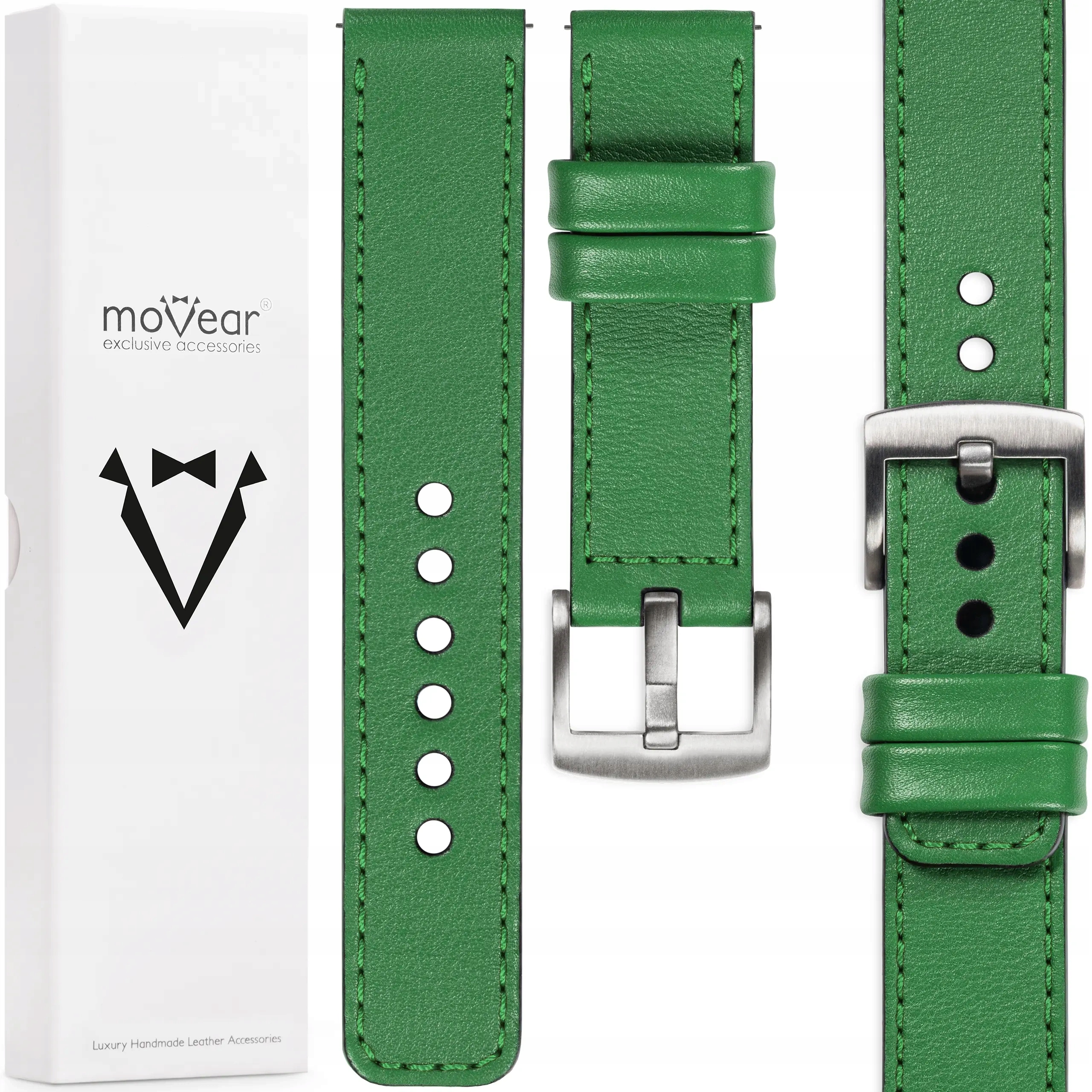 Kožený řemínek 26 mm pro elegantní hodinky Polský Movear Zelený