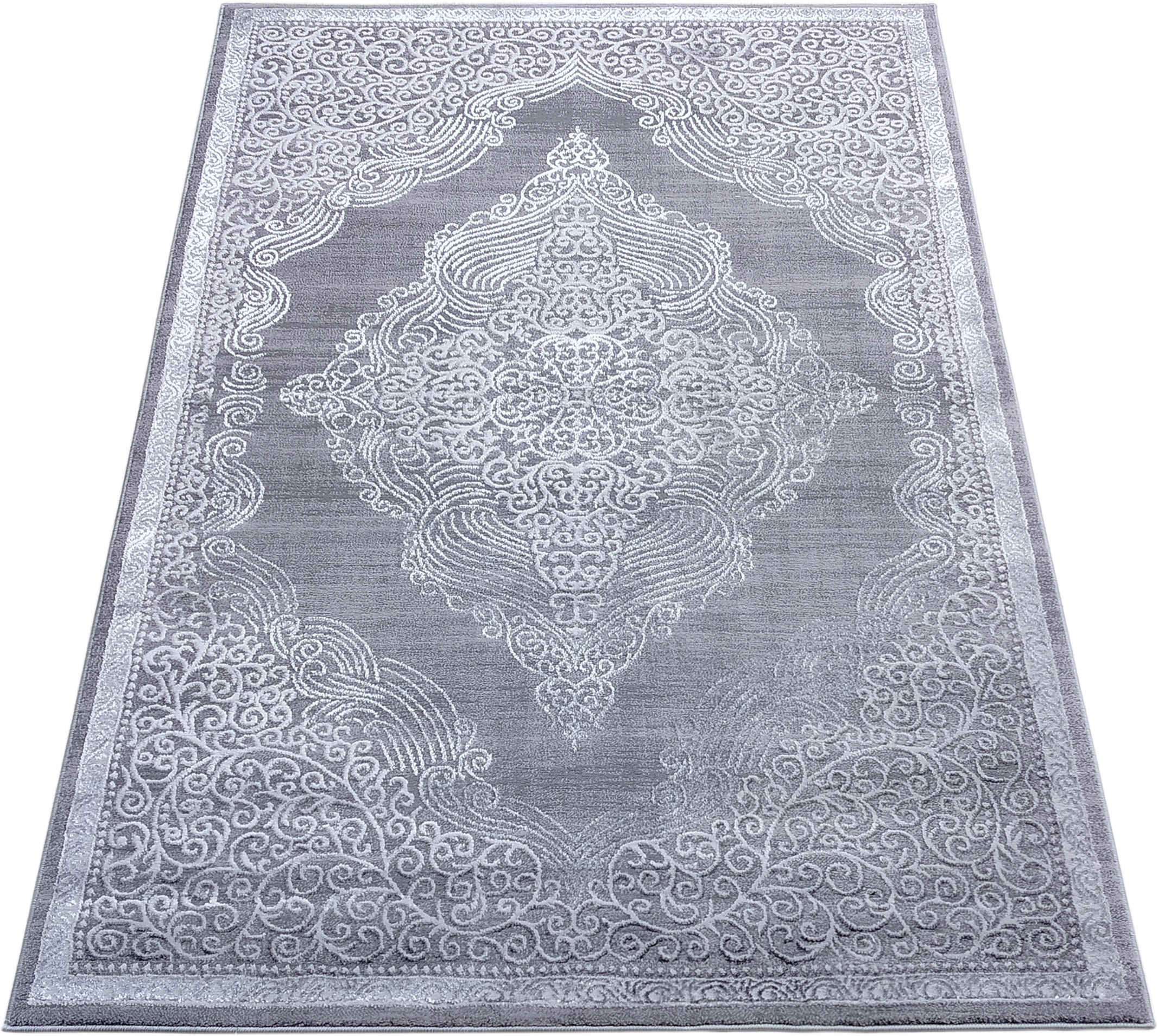 Koberec 140x190 Klasický Do Obývacího Pokoje Šedý Lesklý