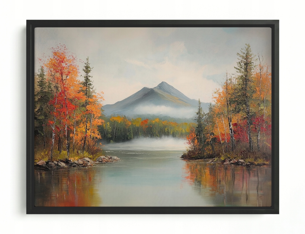 Obraz Rám Americký Box Krajina Hory Les Jezero Řeka Podzim Mlha 80x60