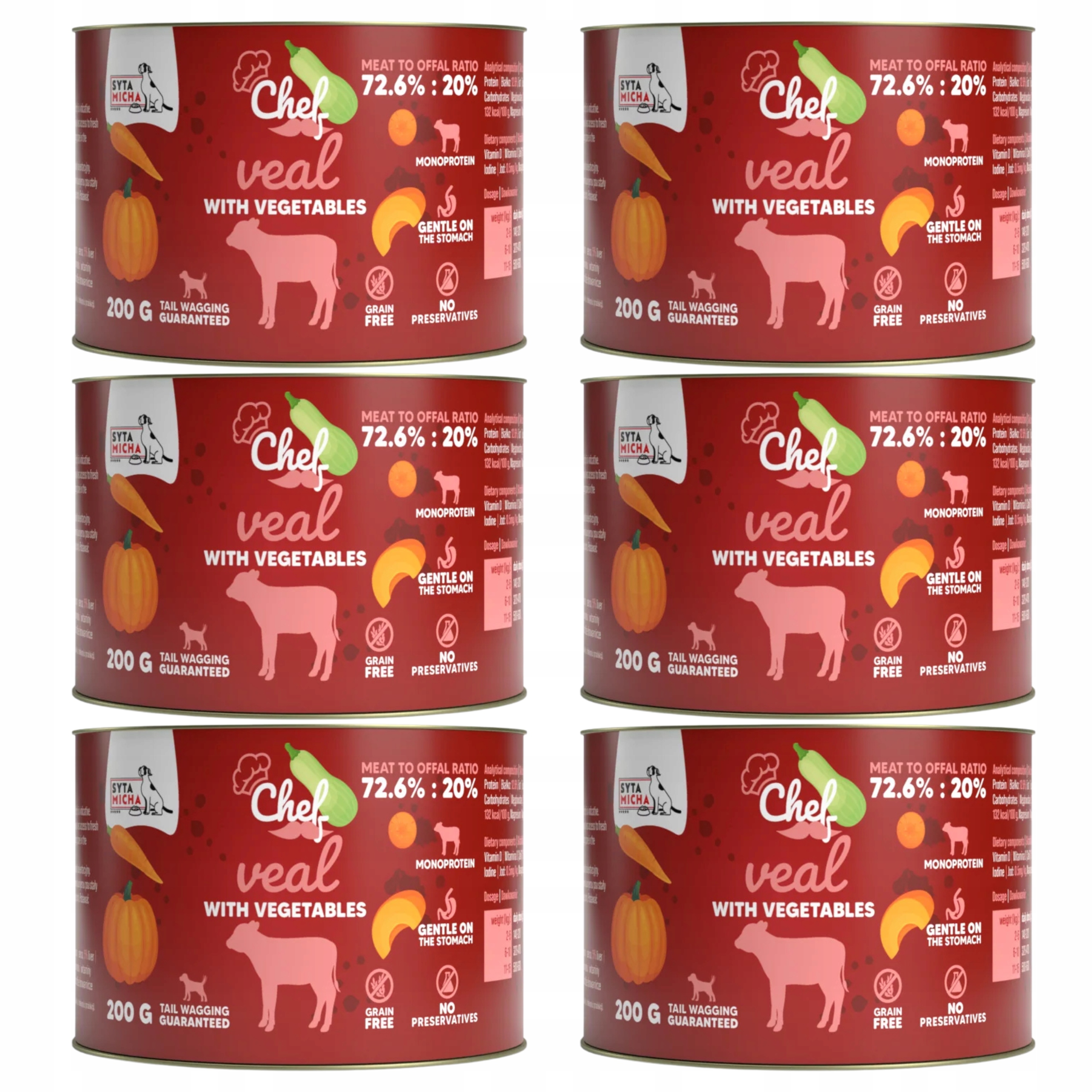 Levně Syta Micha Chef krmivo pro psy telecí maso se zeleninou 6 x 200 g