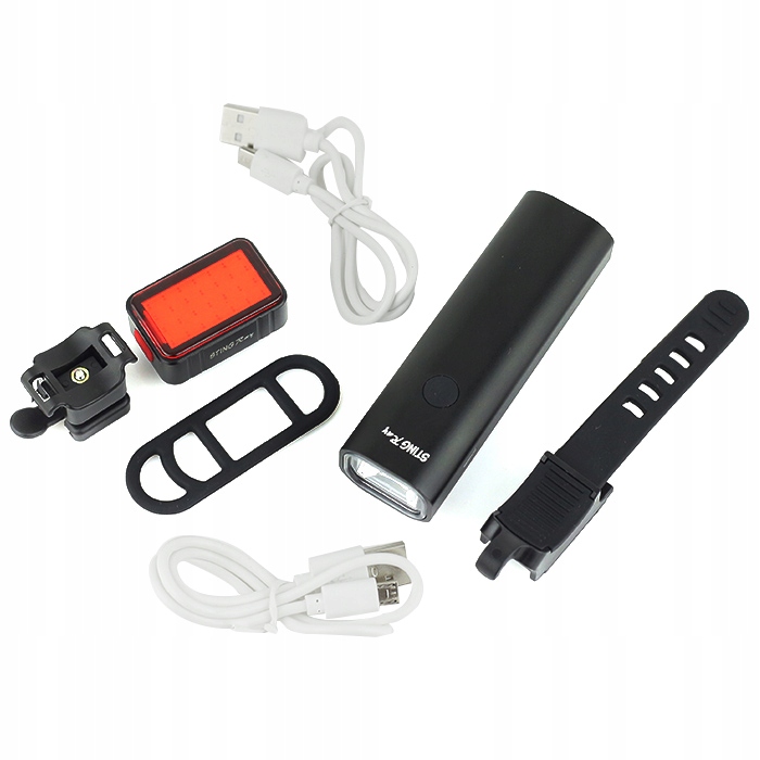 Zestaw lamp rowerowych 360lm + 100lm z funkcją STOP Kolor dominujący czarny
