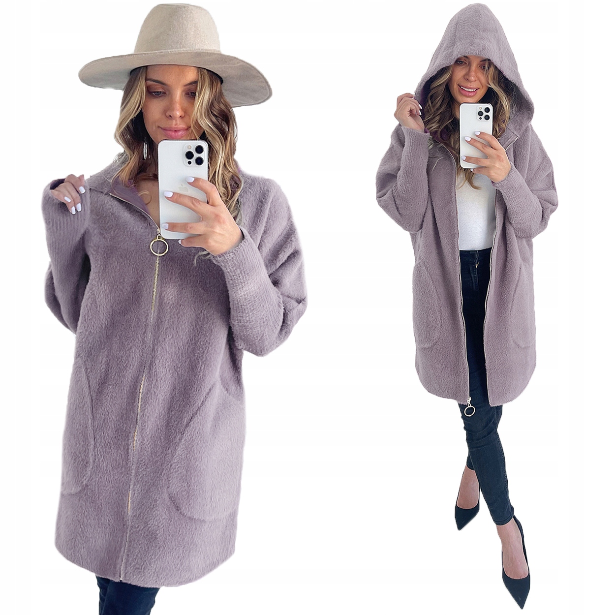 Klasický Teplý Kabát Z Alpaky Na Zip, Tlumené Vřesové Barvy