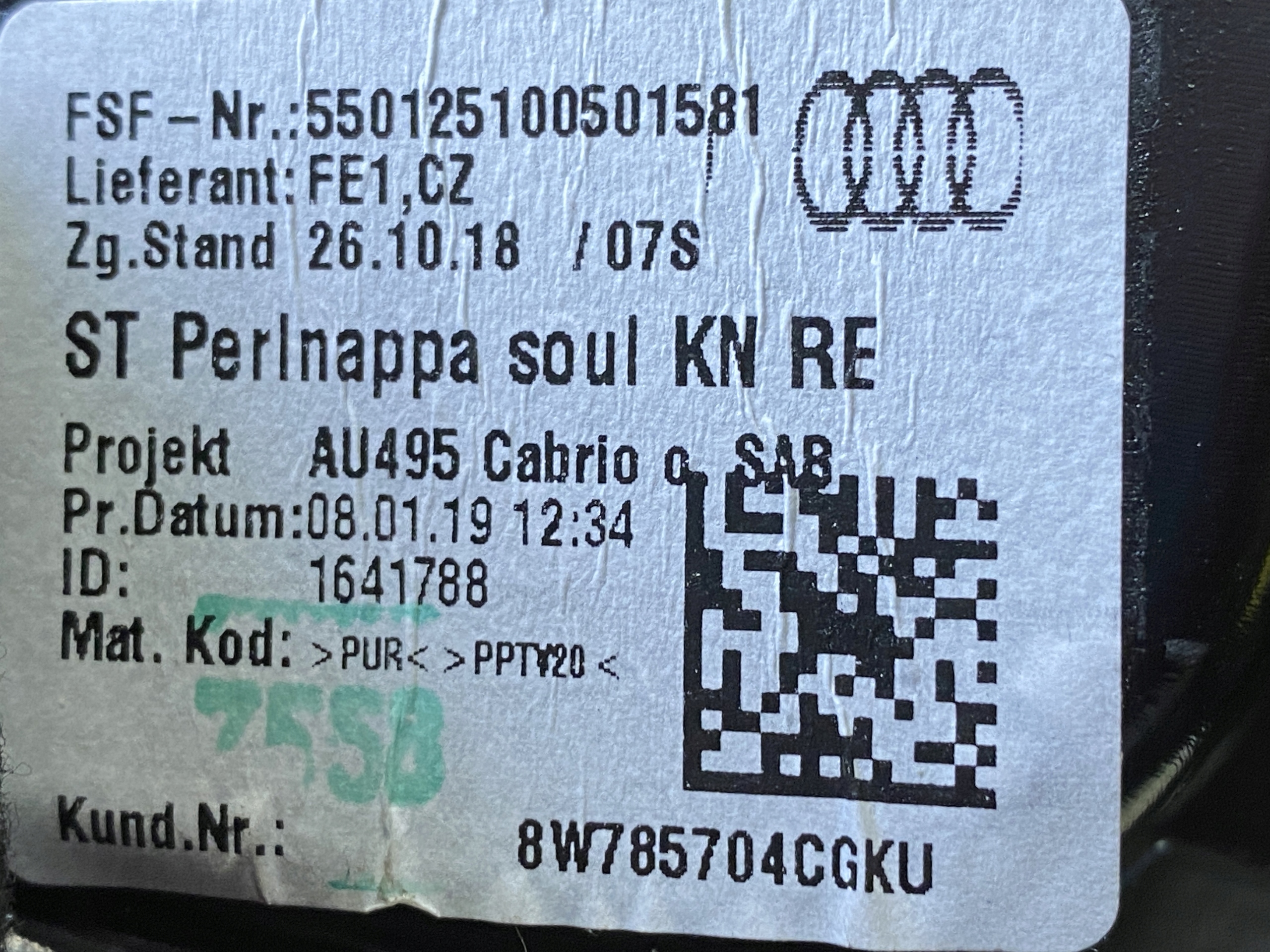 AUDI A5 8W CABRIO side KANAPY right 8W785704C