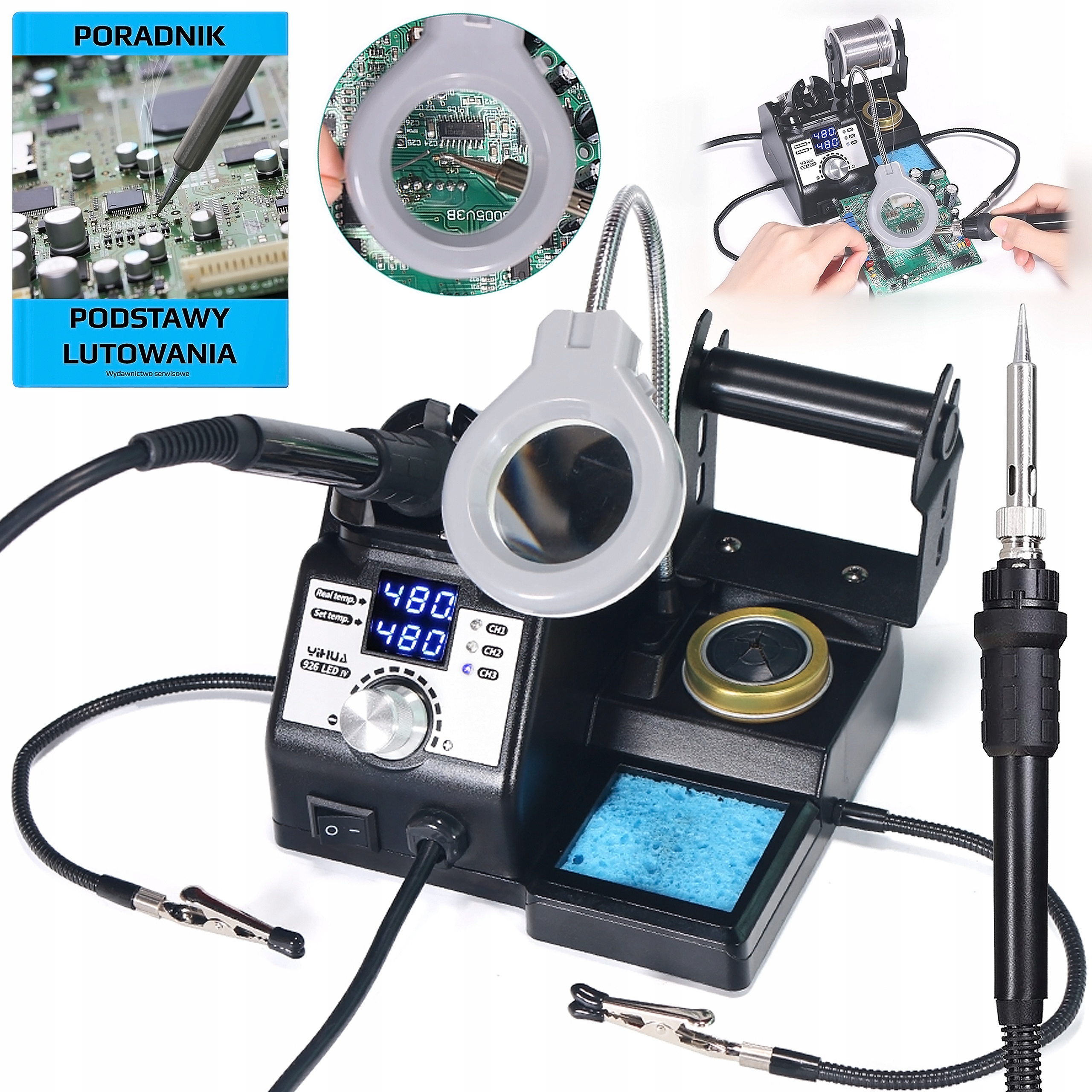 Stacja Lutownicza Lutownica Precyzyjna Yihua 130W Trzecia Ręka Lupa Led