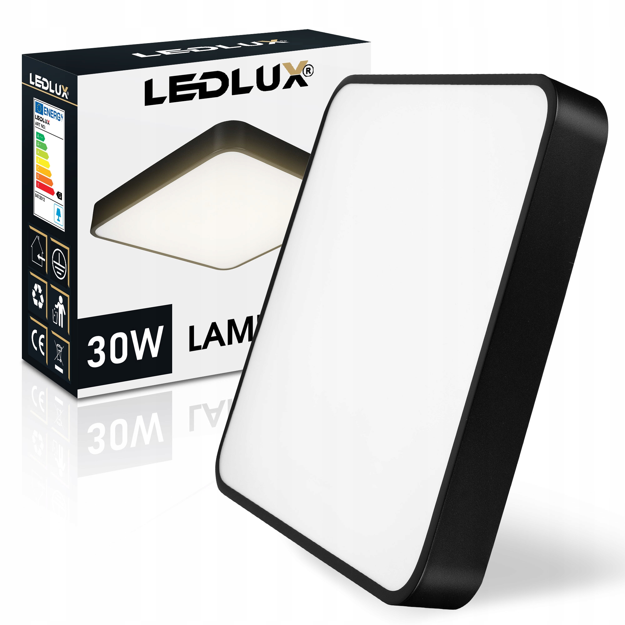 Lampa Sufitowa Led Plafon Panel Led 30W neutralna kwadrat czarna Modern