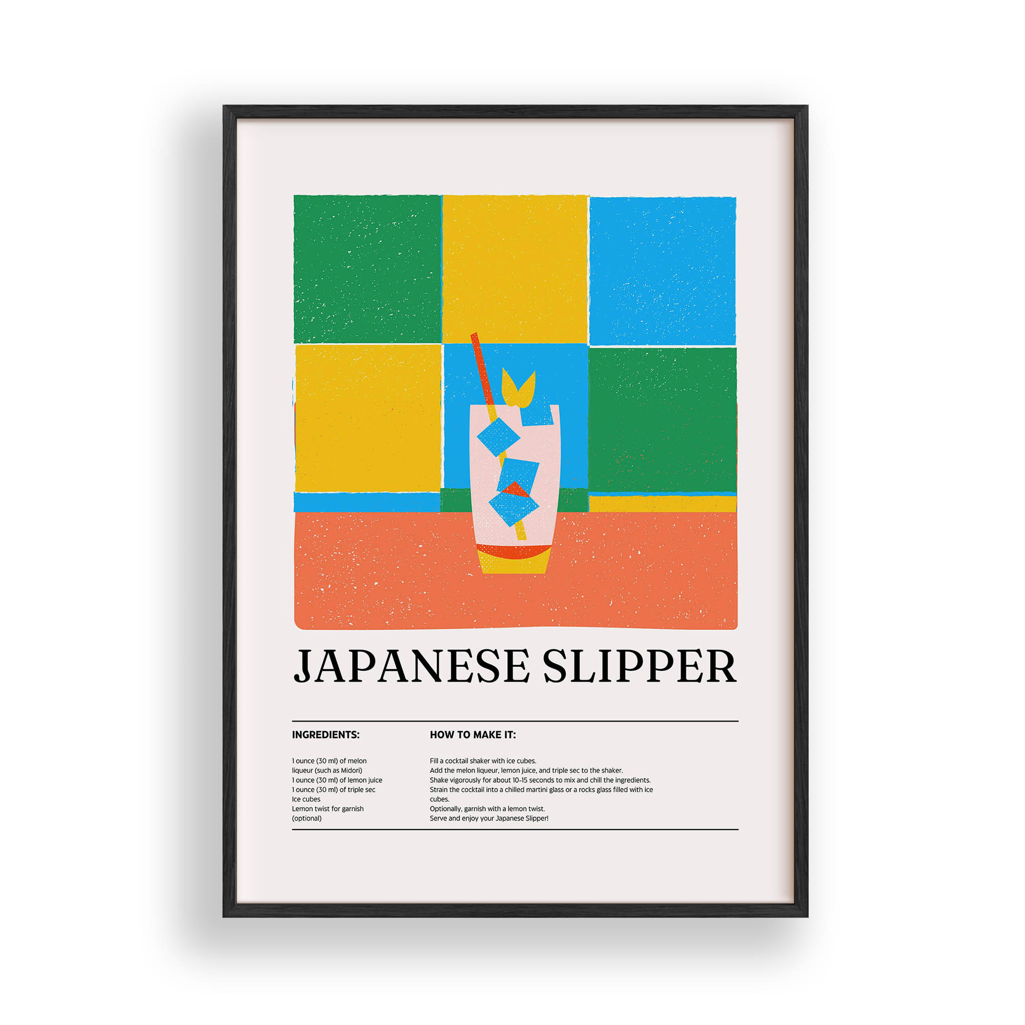 Obraz Koktejl Japanese Slipper Plakát Rámeček Dřevěný Černý 30x42 cm
