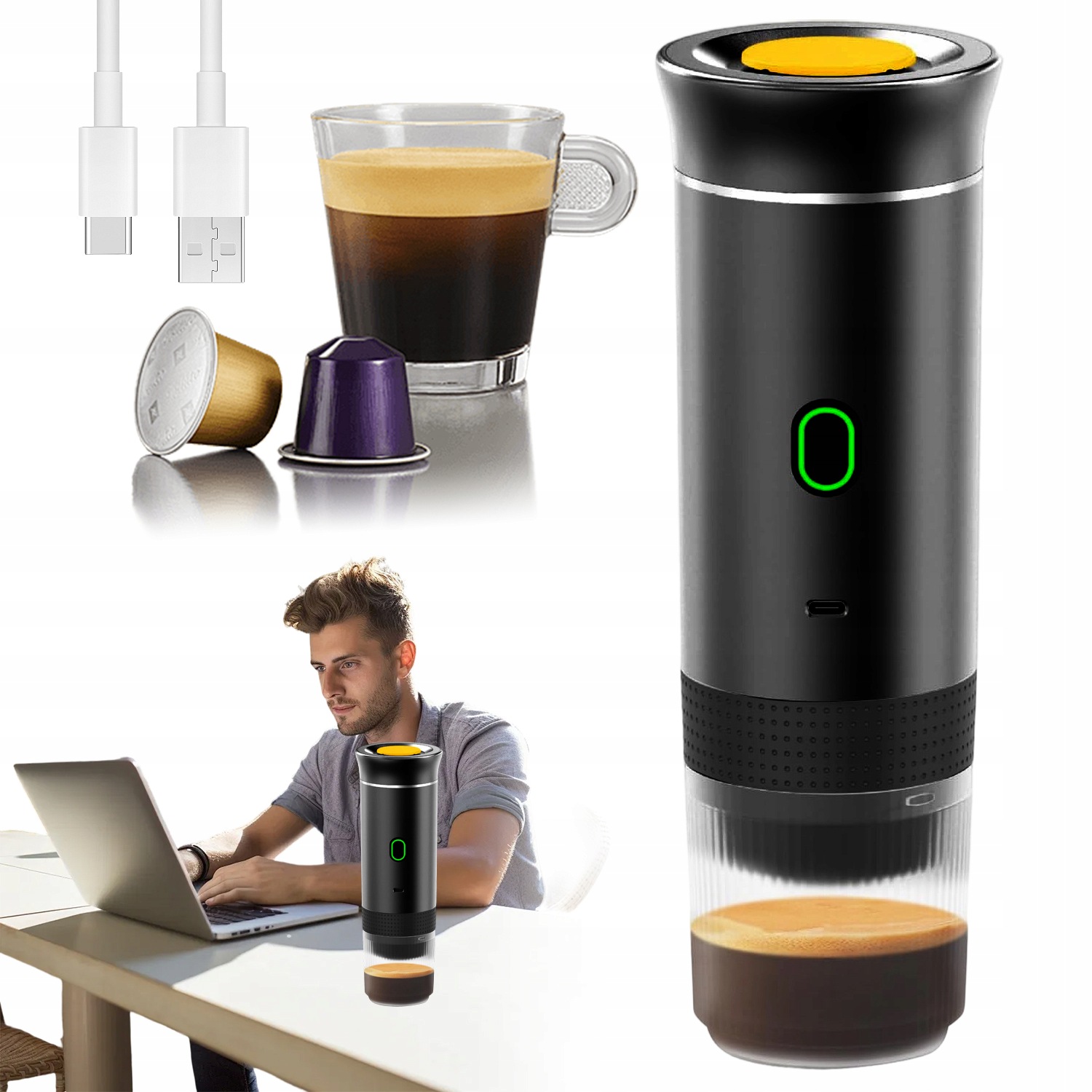 Přenosný Turistický Bezdrátový Kávovar Do Auta 72V 3V1