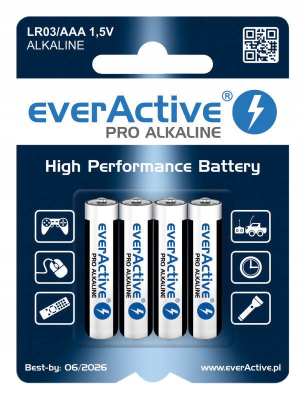 

*Baterie everActive Pro Alkaline LR03 Aaa 4 Sztuki