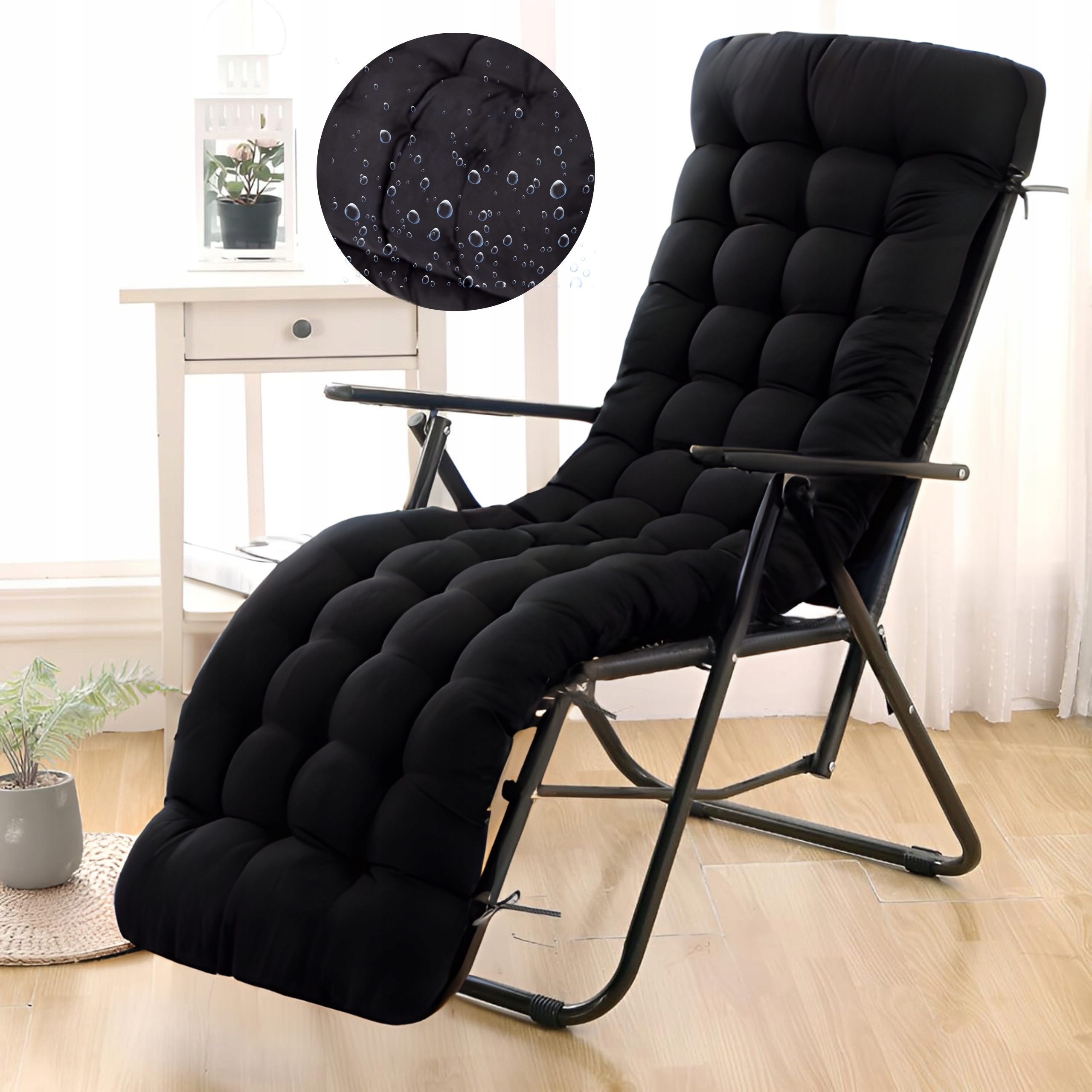 Poduszka na leżak ogrodowy GRUBA MIĘKKA WYGODNA 160 x 50 cm CZARNA PIKOWANA Producent inna