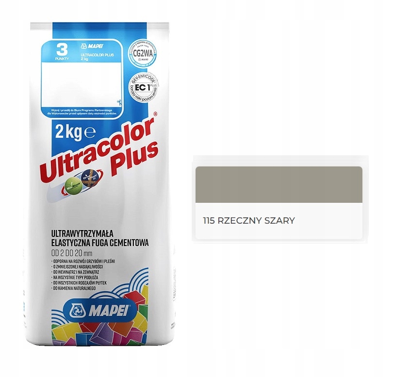 

Mapei fuga Ultracolor Plus 115 Rzeczny Szary 2kg