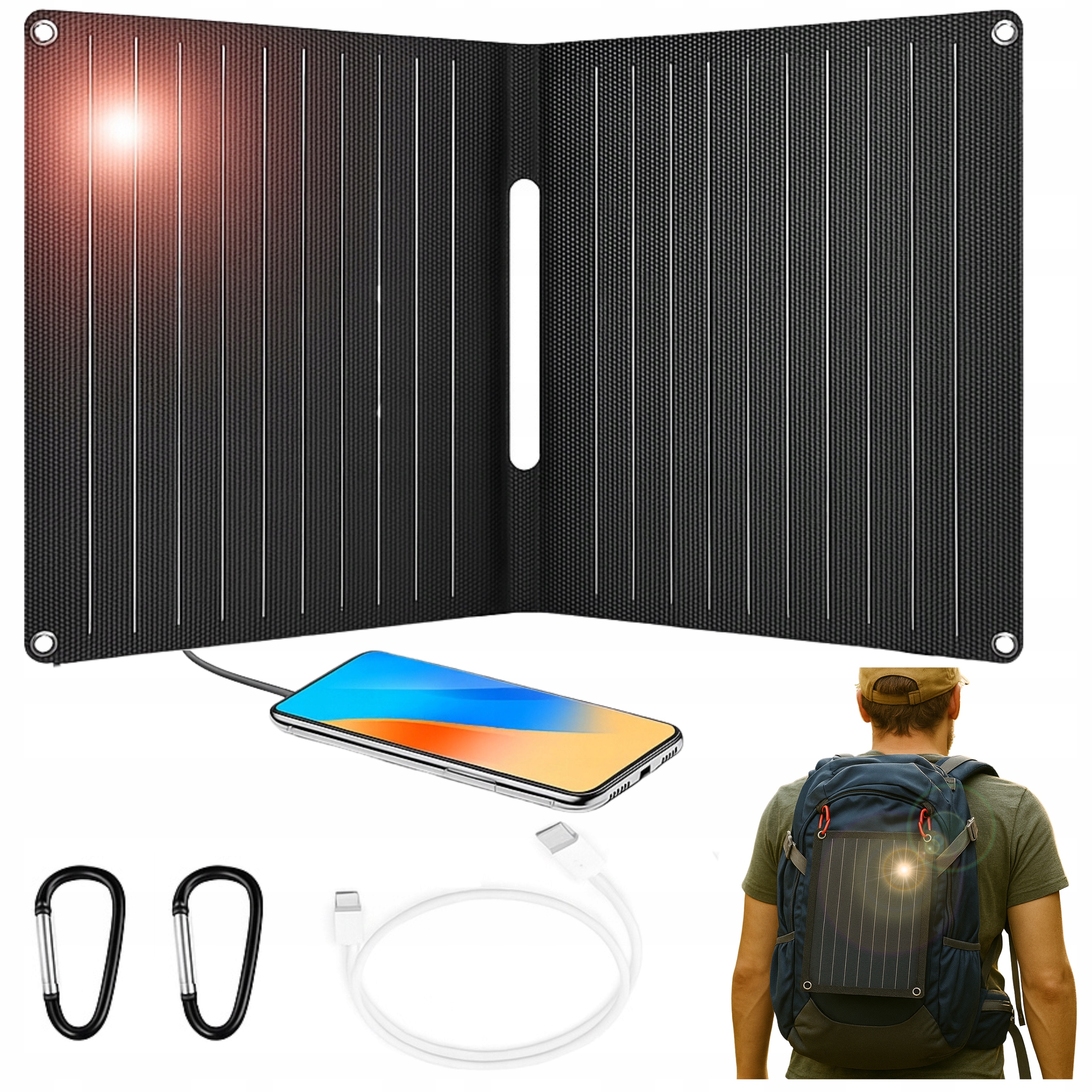 Ładowarka Solarna Do Telefonu 15W Panel Słoneczny Turystyczny Składany Usbc