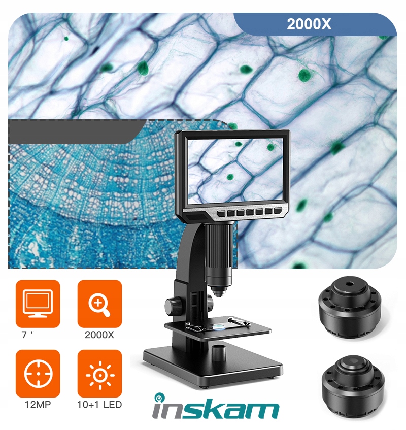 Mikroskop cyfrowy LCD 2000x + 10LED 1080P 12MPIX Marka Inskam