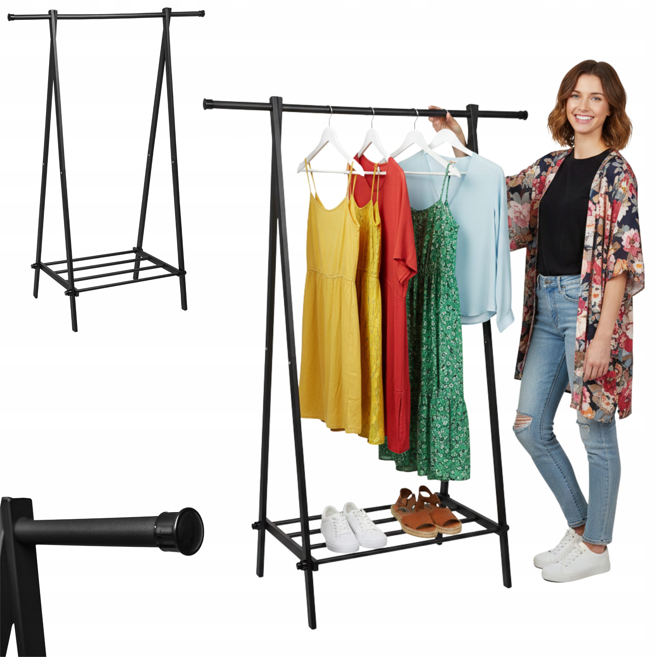 Věšák Na Oblečení Stojan 150 CM Oblečení S Poličkou Skříň Černý Loft Kovový