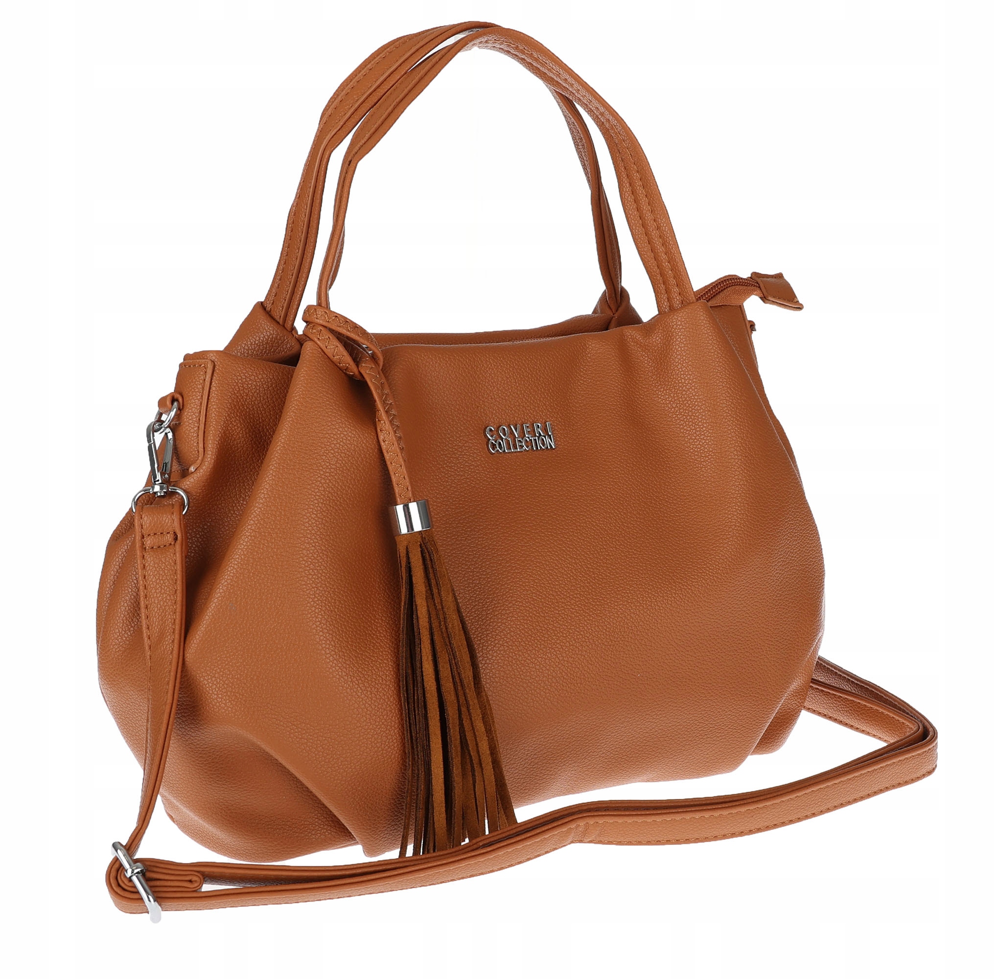 Dámská kabelka z eko kůže typu shopper s třásněmi a pásek CC50964 Hnědá
