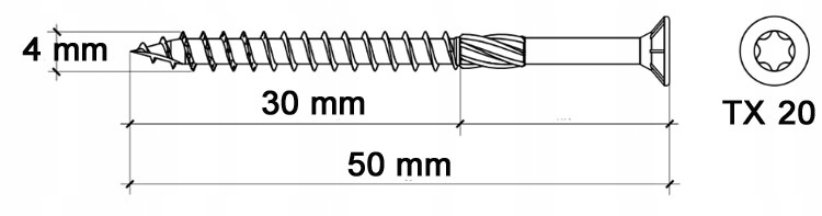 WKRĘTY CIESIELSKIE DO DREWNA 4x50 TORX , 20 szt EAN (GTIN) 5906722025176