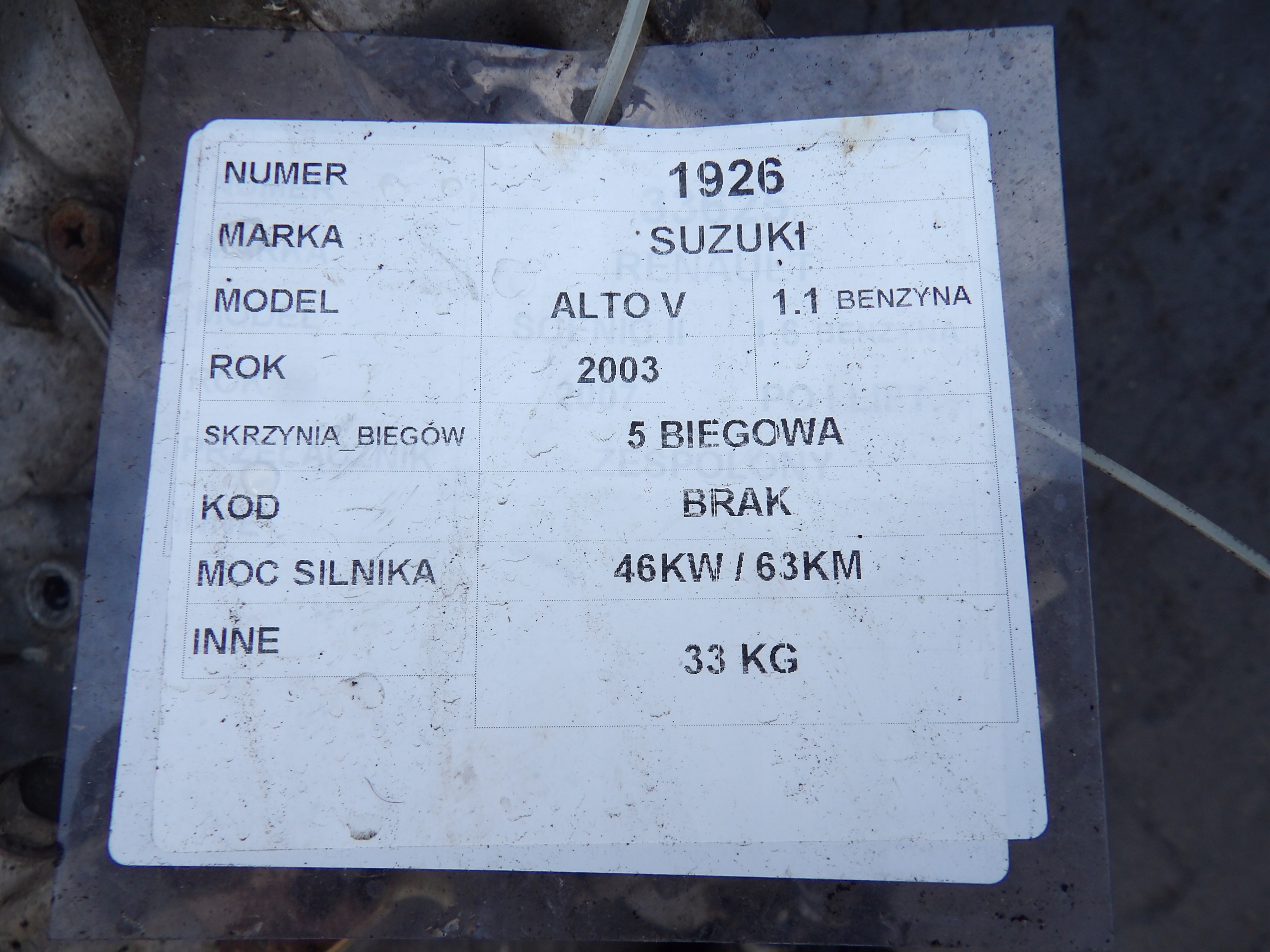 Suzuki Alto V 1,1B 46KW 65KM Getriebe