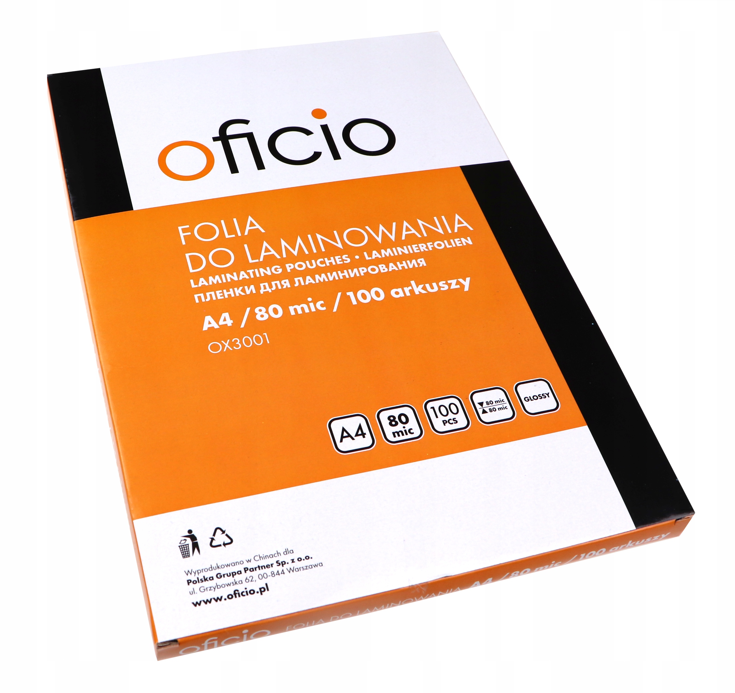 

Folia laminacyjna A4 80mic Oficio Op=100szt