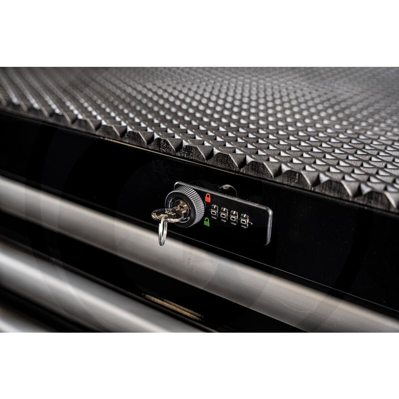 Czarny Wózek Warsztatowy DynamicPro z 8 Szufladami i Systemem Bezkluczykowy Typ wózek