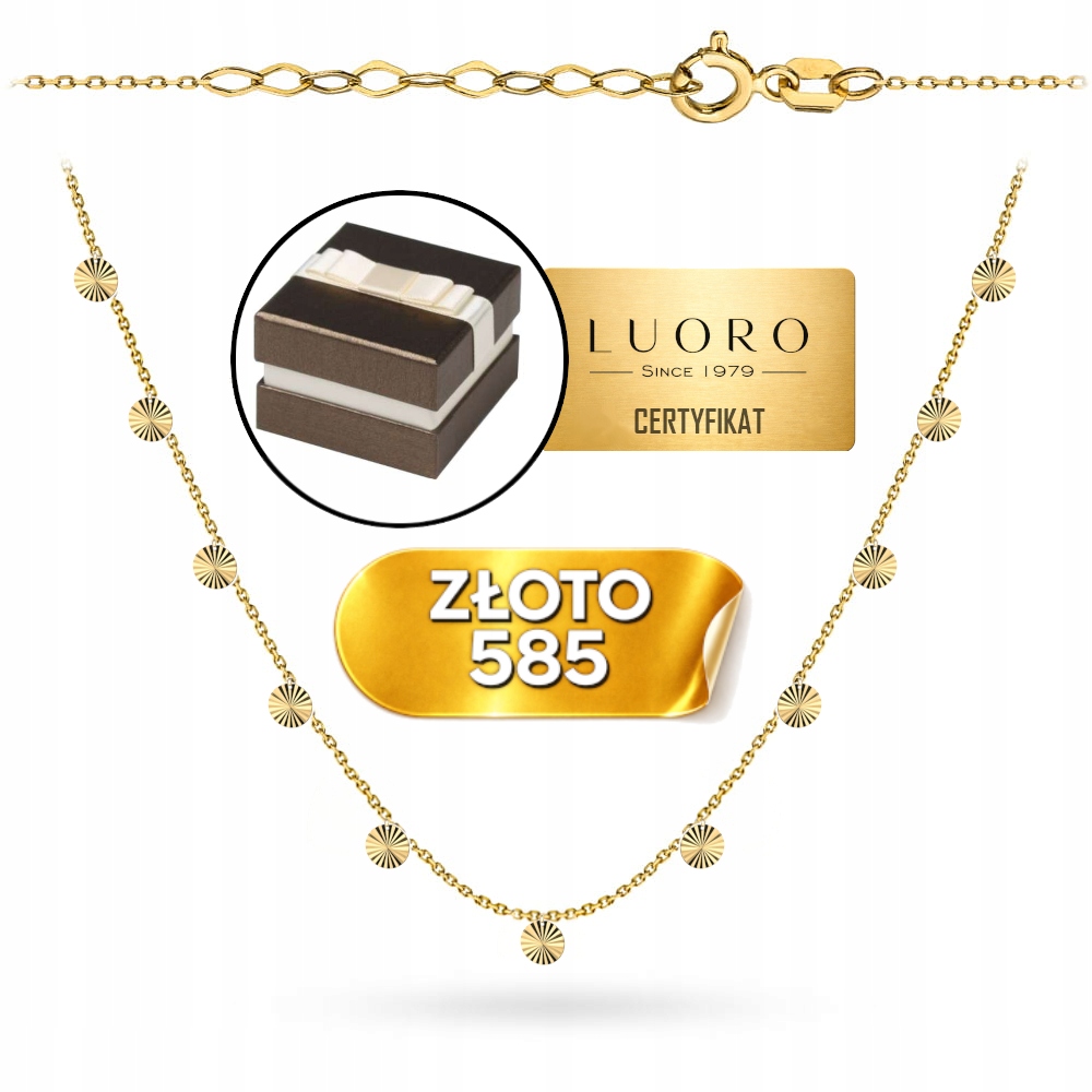 Zlatý Náhrdelník 585 14K S Ankrovou Vazbou, Diamantové Kroužky 39 CM 3 CM